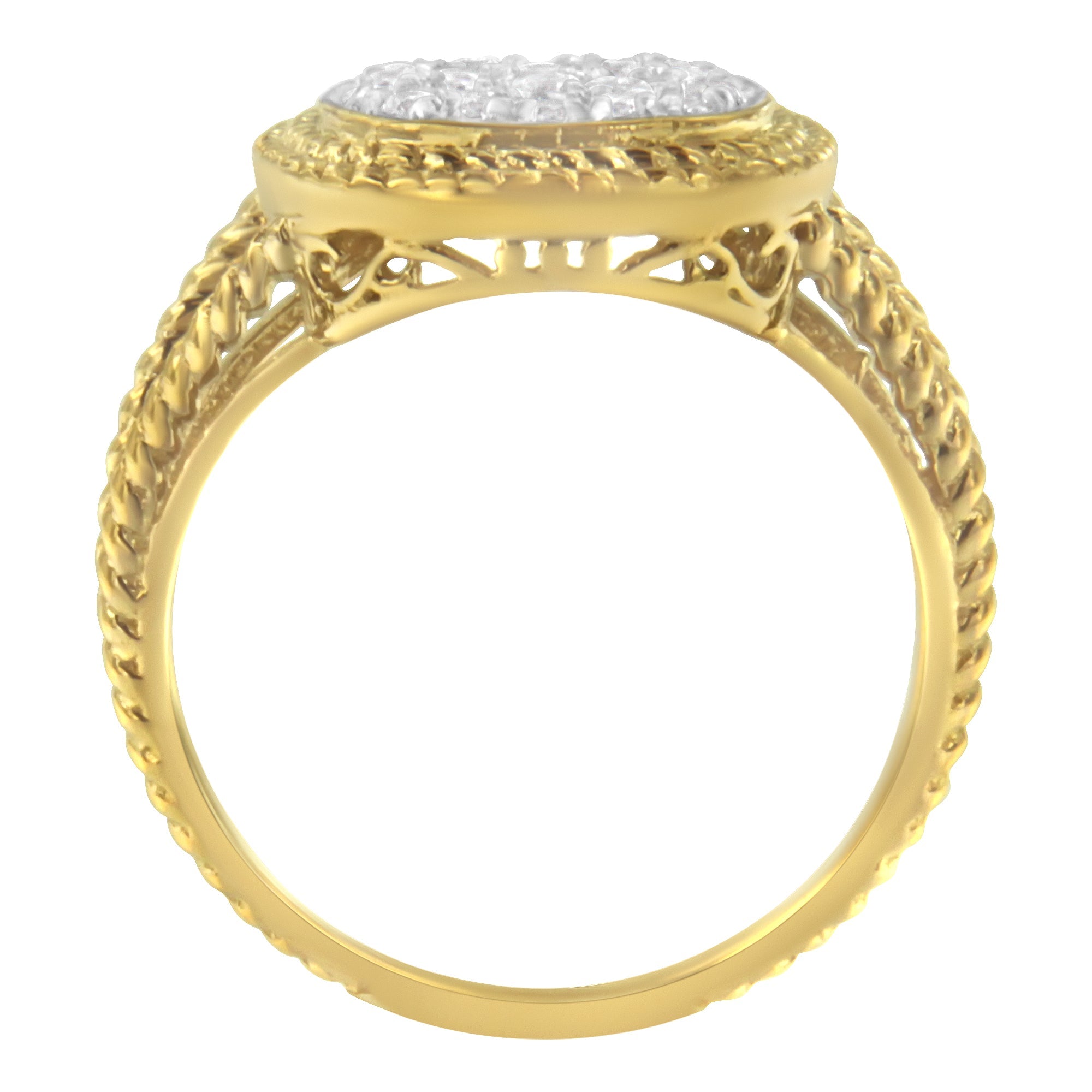 10K Yellow Gold Plated .925 Sterling Silver 1/2 Cttw Diamond Square Cushion Cluster Split Shank Cocktail Ring (J - K Color, I2 - I3 Clarity) - Tuesday Morning - Rings