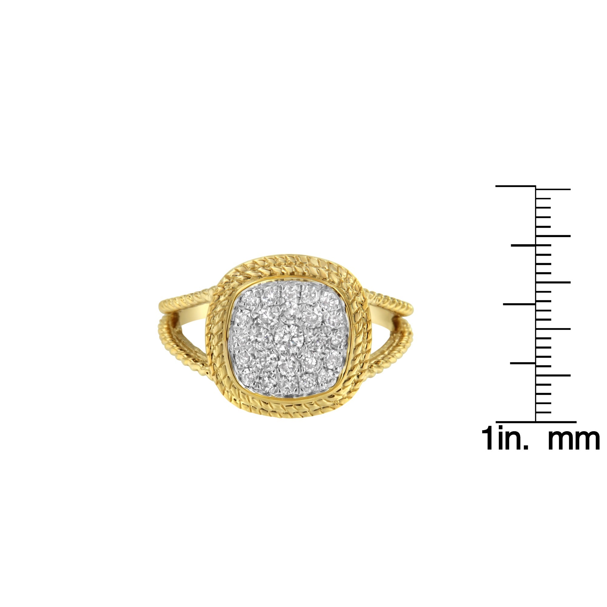 10K Yellow Gold Plated .925 Sterling Silver 1/2 Cttw Diamond Square Cushion Cluster Split Shank Cocktail Ring (J - K Color, I2 - I3 Clarity) - Tuesday Morning - Rings