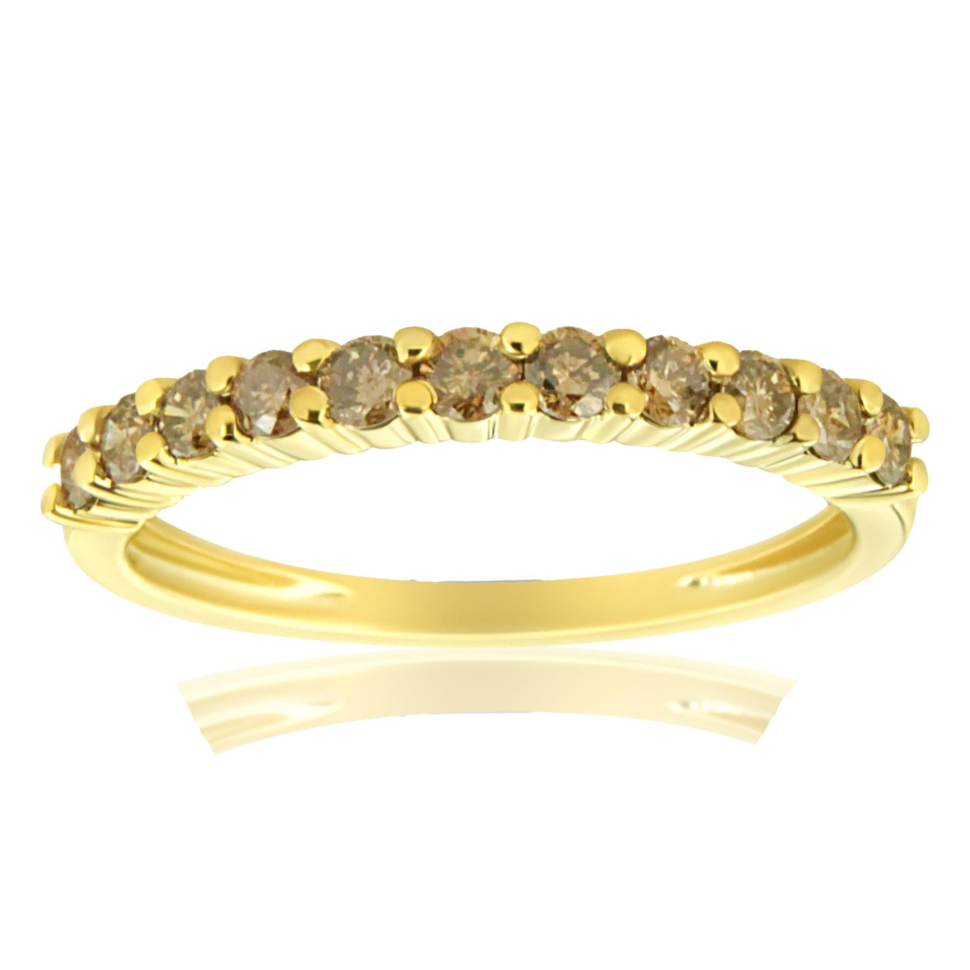 10K Yellow Gold Plated .925 Sterling Silver 1/4 Cttw Champagne Diamond 11 Stone Band Ring (K - L Color, I1 - I2 Clarity) - Tuesday Morning - Rings