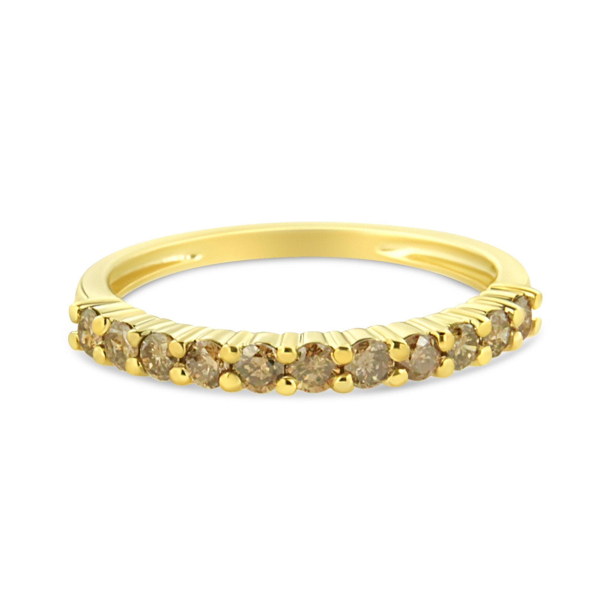 10K Yellow Gold Plated .925 Sterling Silver 1/4 Cttw Champagne Diamond 11 Stone Band Ring (K - L Color, I1 - I2 Clarity) - Tuesday Morning - Rings