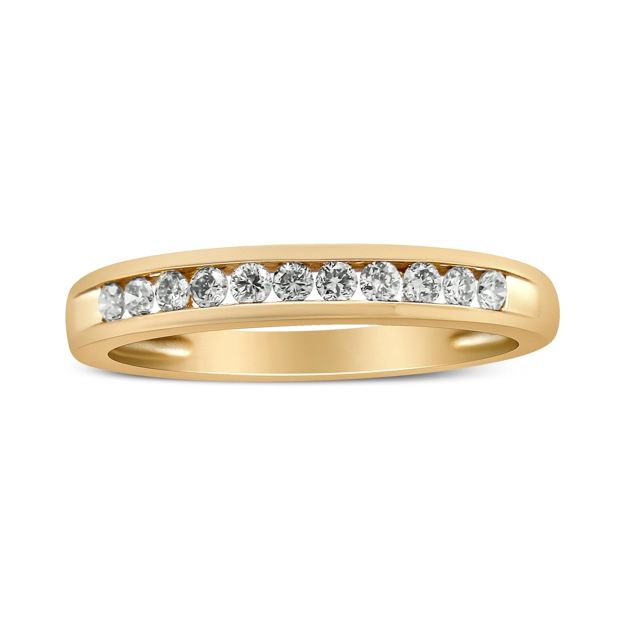 10K Yellow Gold Plated .925 Sterling Silver 1/4 Cttw Channel Set Round Diamond 11 Stone Wedding Band Ring (K - L Color, I1 - I2 Clarity) - Tuesday Morning - Rings