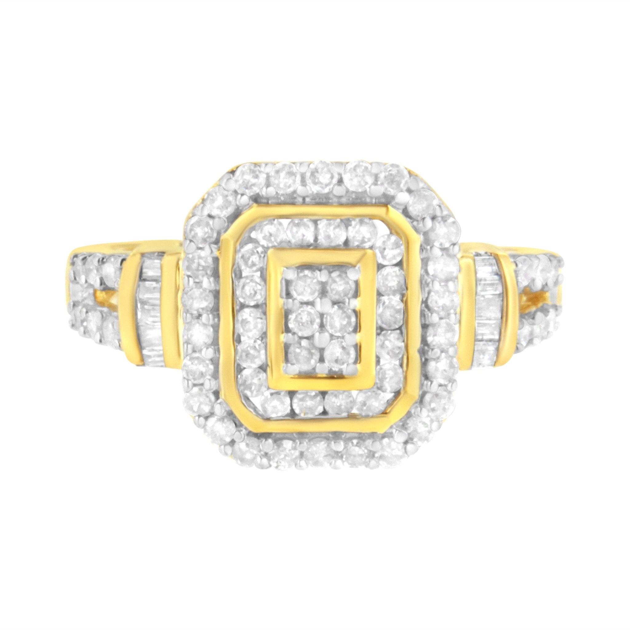 10K Yellow Gold Plated .925 Sterling Silver 3/4 Cttw Diamond Cluster Ring (I - J color, I1 - I2 Clarity) - Tuesday Morning - Rings