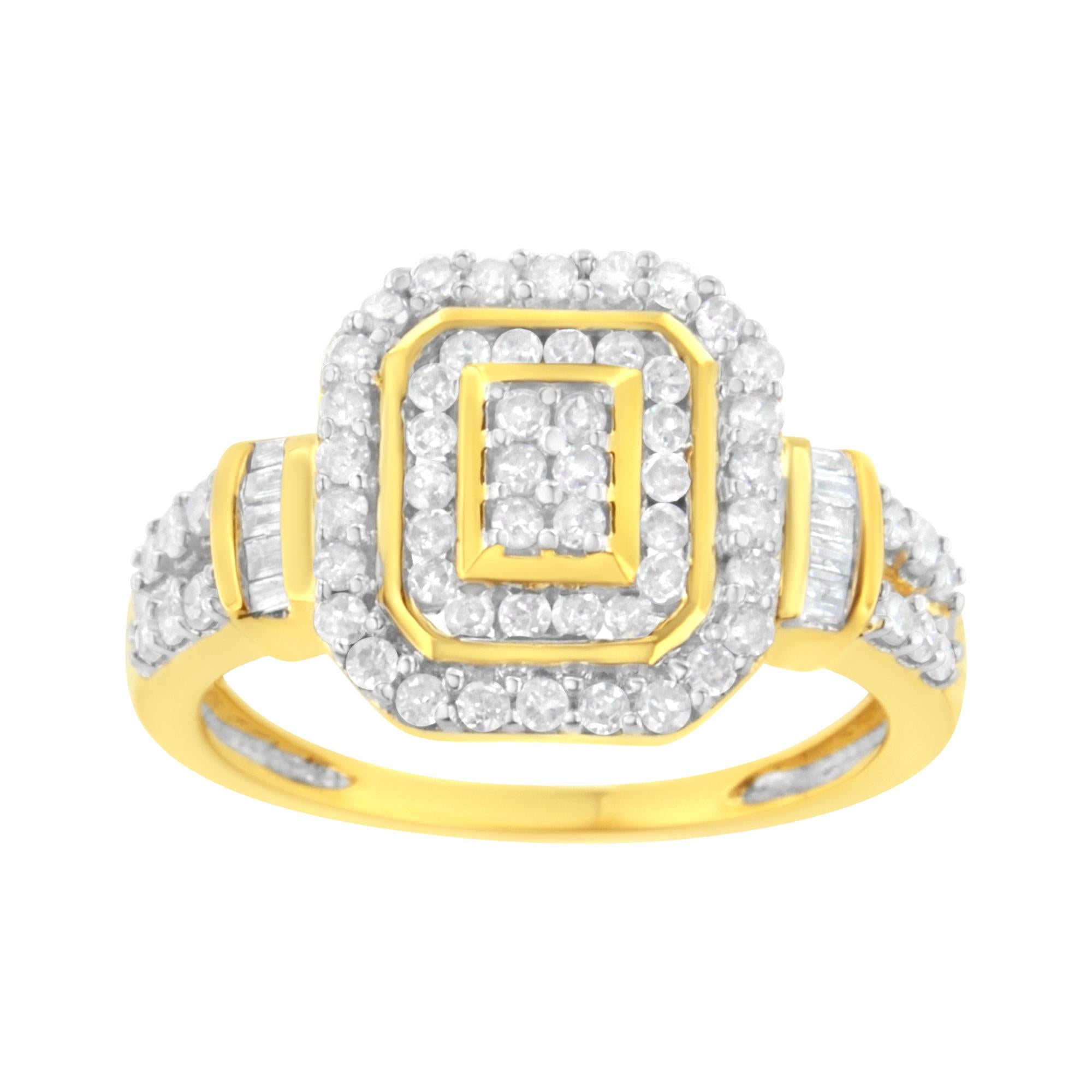 10K Yellow Gold Plated .925 Sterling Silver 3/4 Cttw Diamond Cluster Ring (I - J color, I1 - I2 Clarity) - Tuesday Morning - Rings