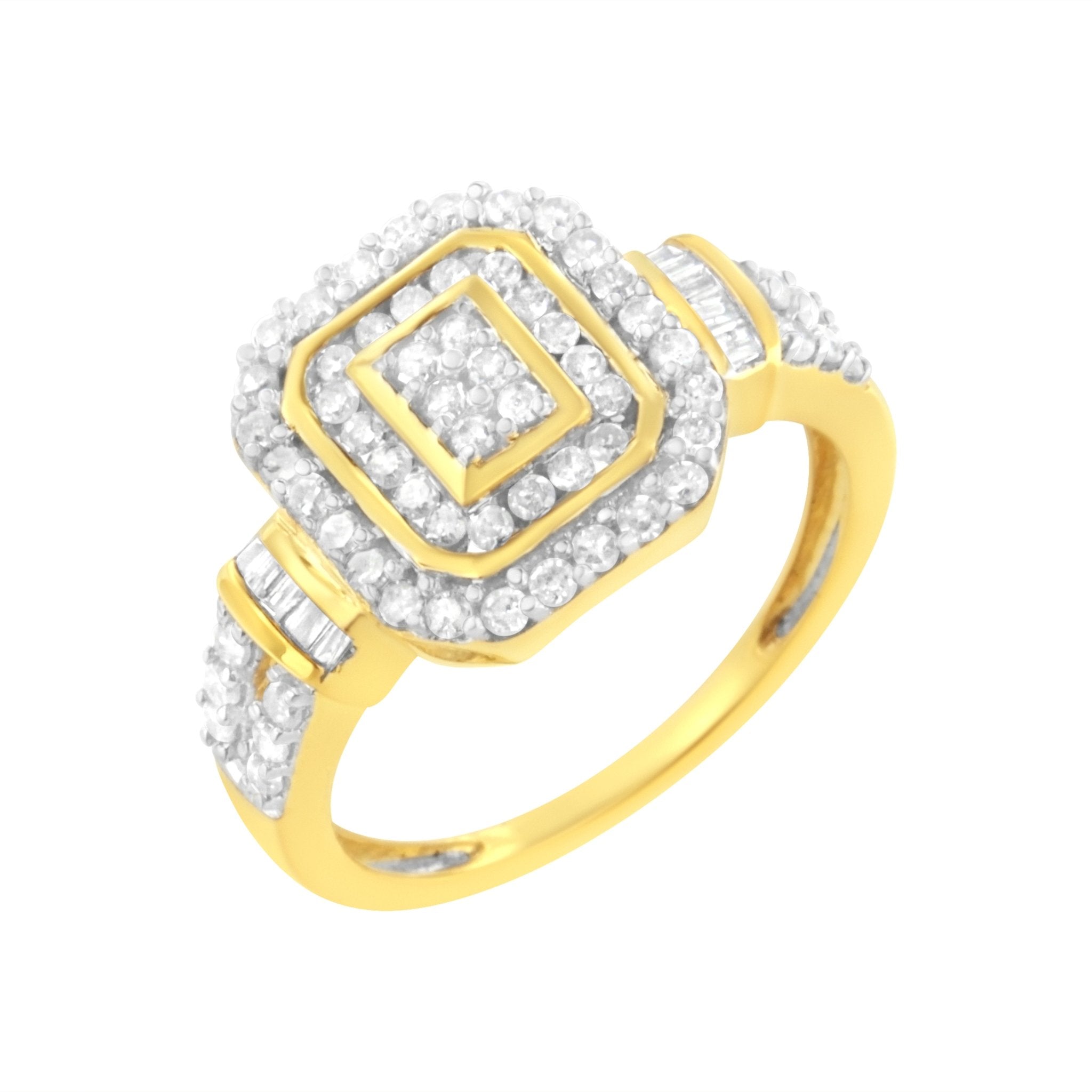 10K Yellow Gold Plated .925 Sterling Silver 3/4 Cttw Diamond Cluster Ring (I - J color, I1 - I2 Clarity) - Tuesday Morning - Rings