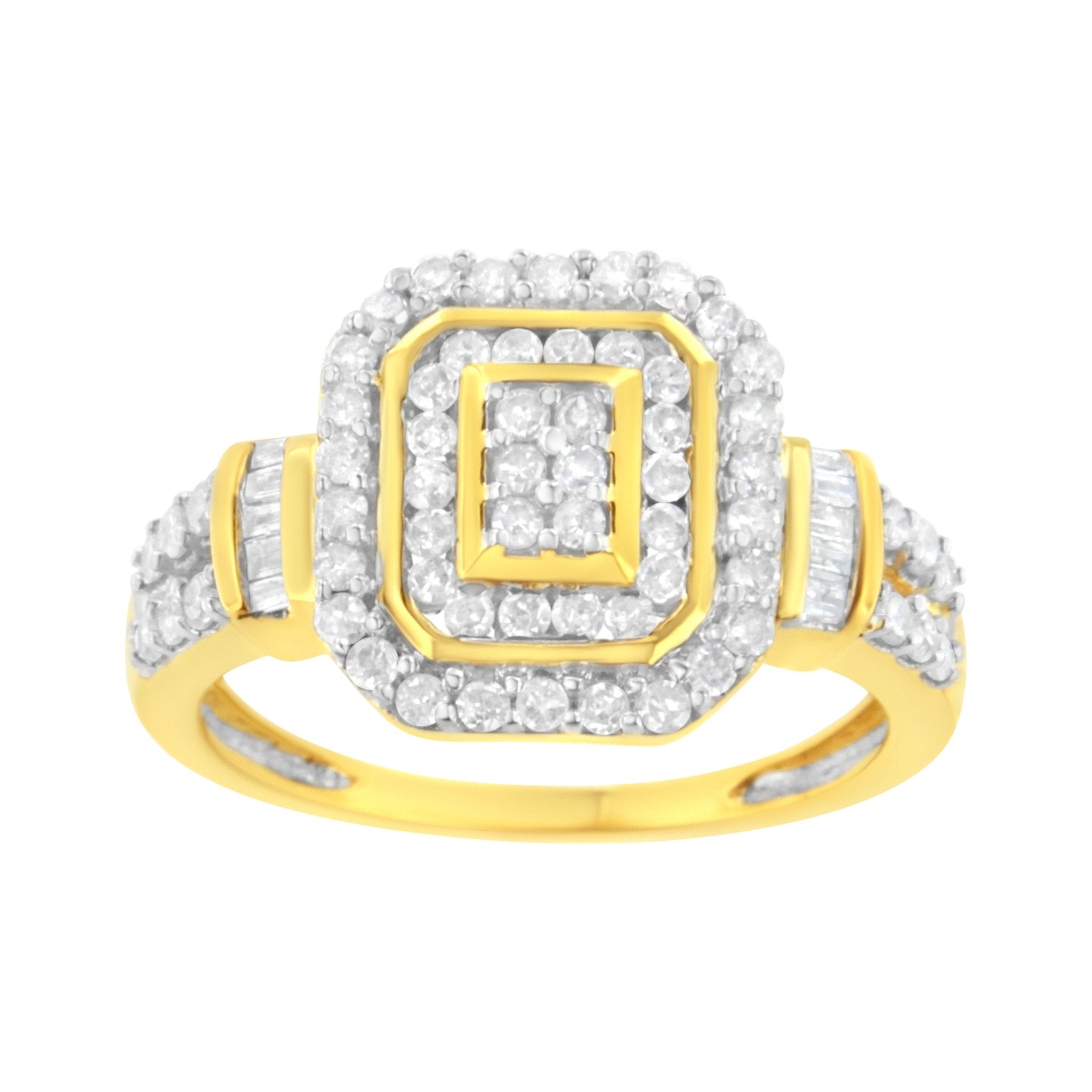 10K Yellow Gold Plated .925 Sterling Silver 3/4 Cttw Diamond Cluster Ring (I - J color, I1 - I2 Clarity) - Tuesday Morning - Rings