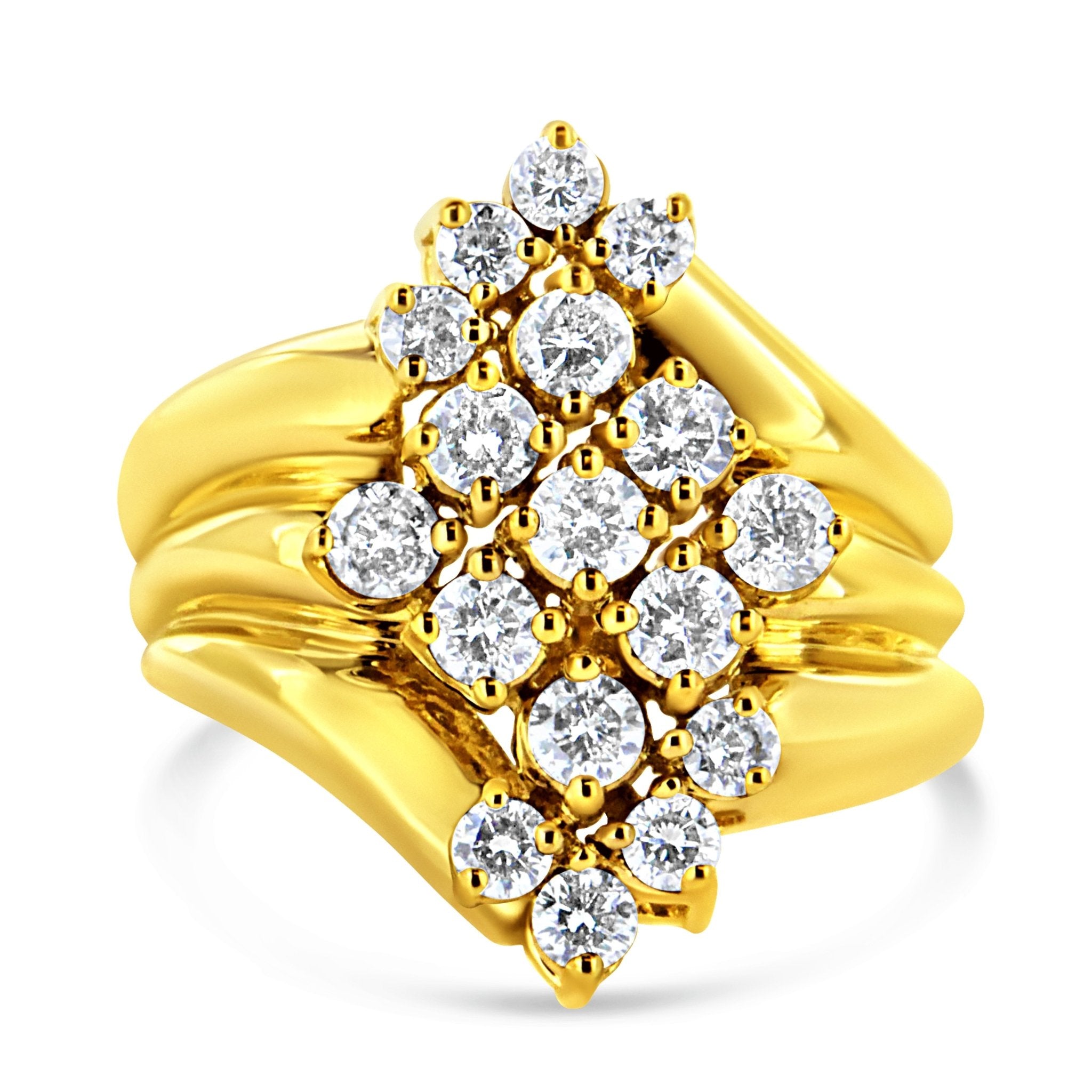 10K Yellow Gold Plated .925 Sterling Silver Diamond Cocktail Ring (1 1/2 Cttw, J - K Color, I1 - I2 Clarity) - Tuesday Morning - Rings