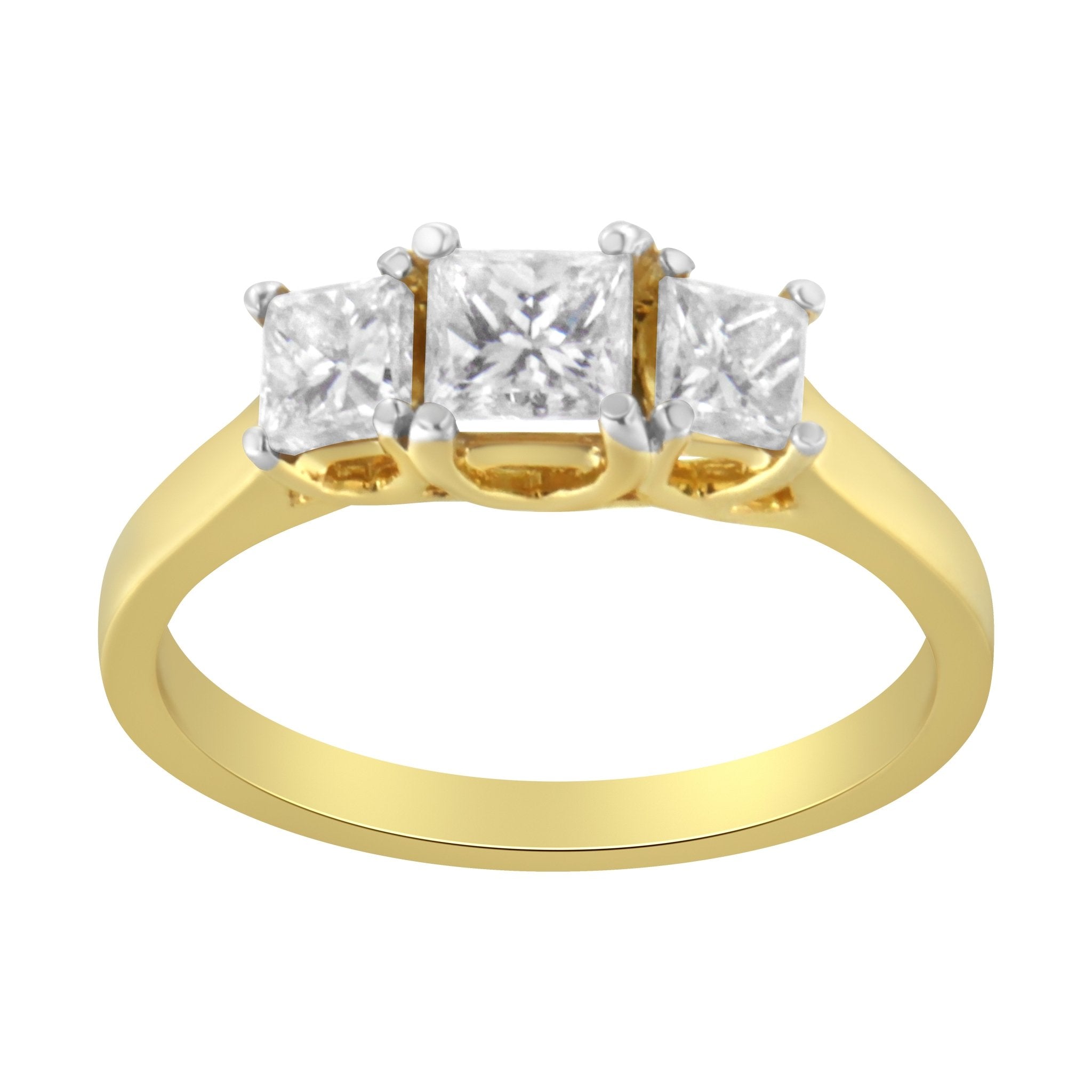 10K Yellow Gold Princess - Cut Diamond Three Stone Band Ring (1 Cttw, J - K Color, I1 - I2 Clarity) - Tuesday Morning - Rings