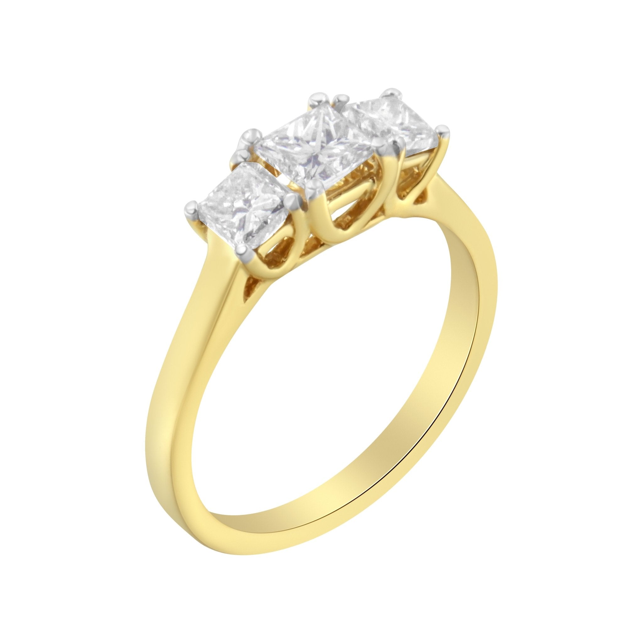 10K Yellow Gold Princess - Cut Diamond Three Stone Band Ring (1 Cttw, J - K Color, I1 - I2 Clarity) - Tuesday Morning - Rings