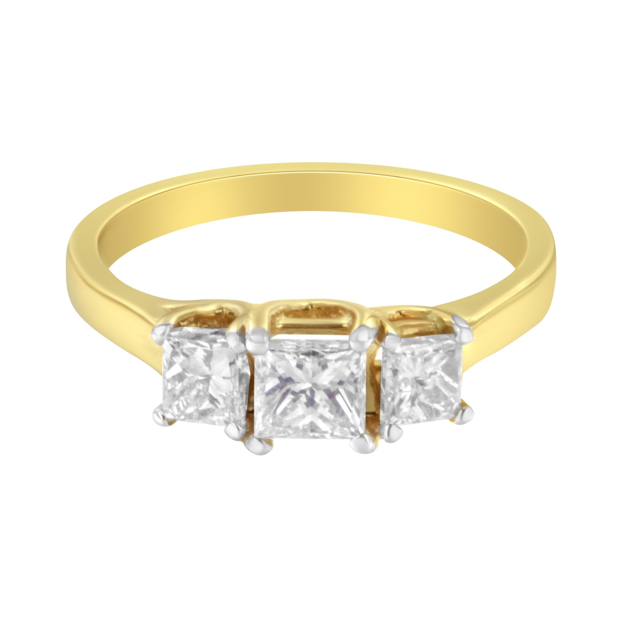 10K Yellow Gold Princess - Cut Diamond Three Stone Band Ring (1 Cttw, J - K Color, I1 - I2 Clarity) - Tuesday Morning - Rings