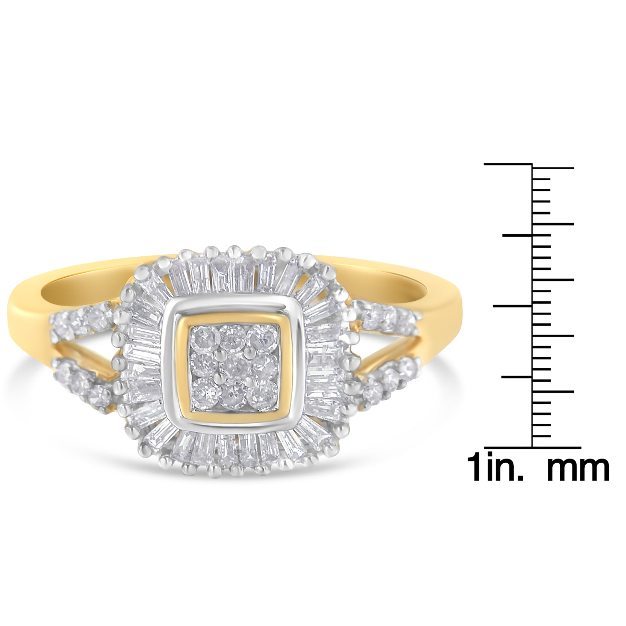 10K Yellow Gold Round and Baguette Cut Diamond Ballerina Ring (1/2 cttw, I - J Color, SI2 - I1 Clarity) - Tuesday Morning - Rings