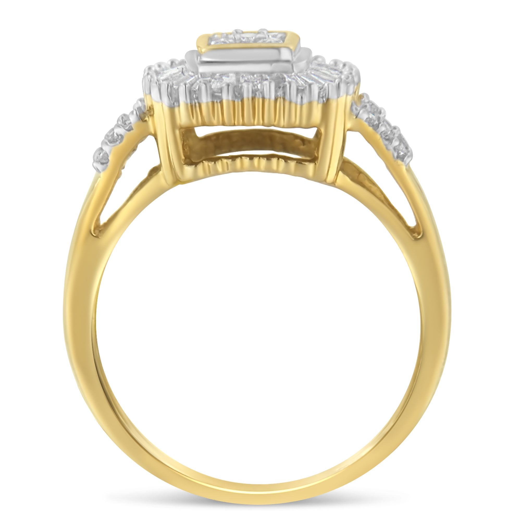 10K Yellow Gold Round and Baguette Cut Diamond Ballerina Ring (1/2 cttw, I - J Color, SI2 - I1 Clarity) - Tuesday Morning - Rings