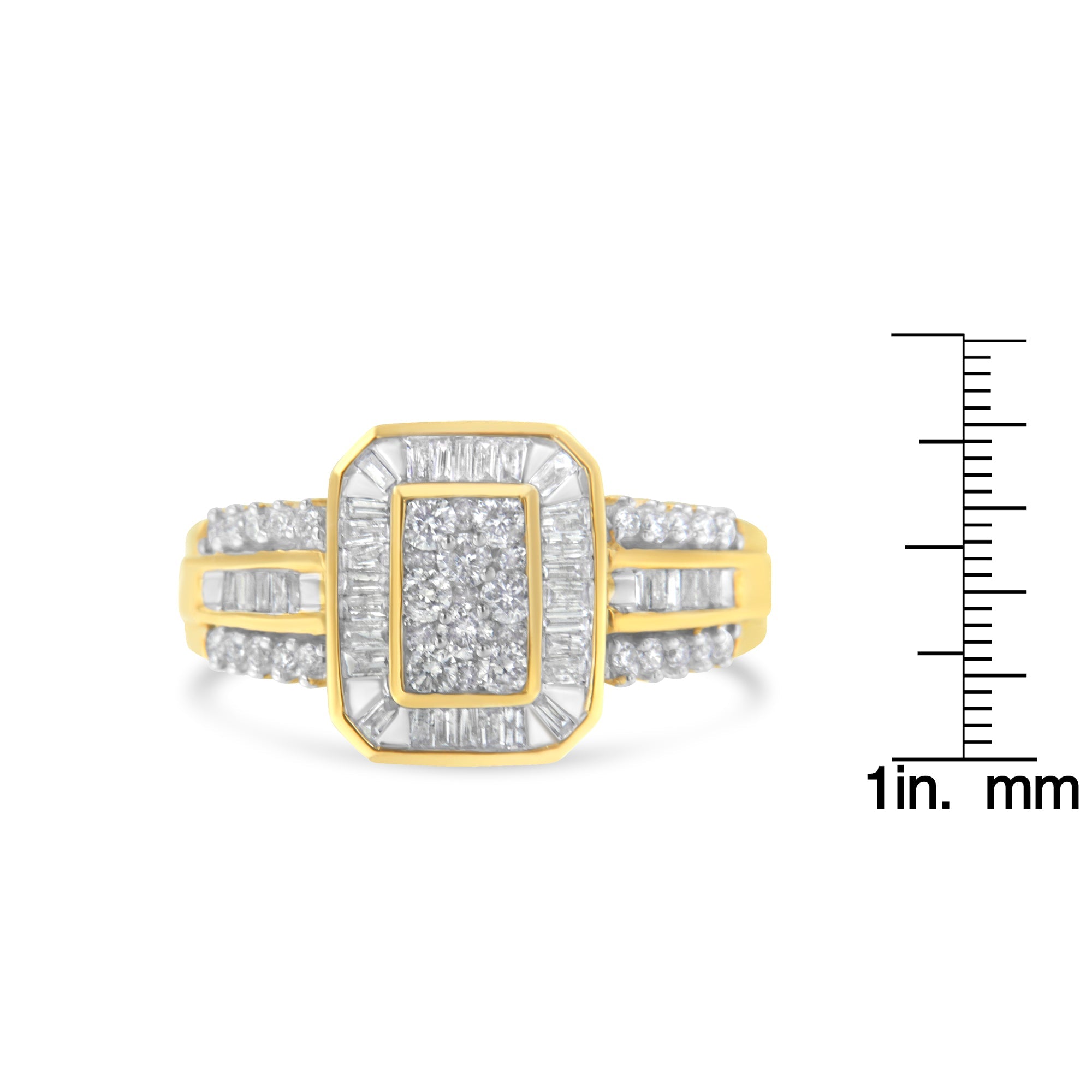 10K Yellow Gold Round and Baguette - Cut Diamond Cocktail Ring (1.0 Cttw, H - I Color, SI2 - I1 Clarity) - Tuesday Morning - Rings