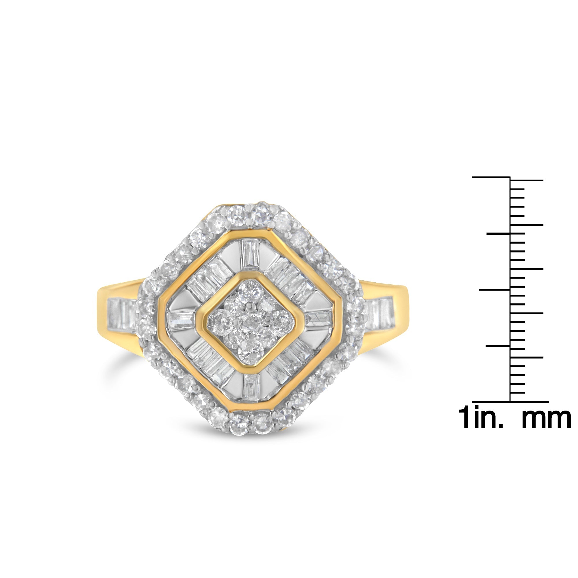 10K Yellow Gold Round and Baguette - Cut Diamond Cocktail Ring (1.0 Cttw, I - J Color, I1 - I2 Clarity) - Tuesday Morning - Rings