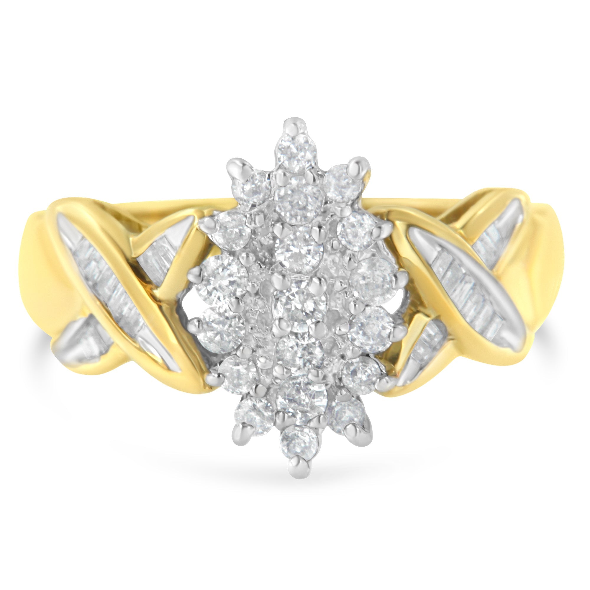 10K Yellow Gold Round And Baguette - Cut Diamond Ring (1/2 Cttw, H - I Color, I1 - I2 Clarity) - Tuesday Morning - Rings