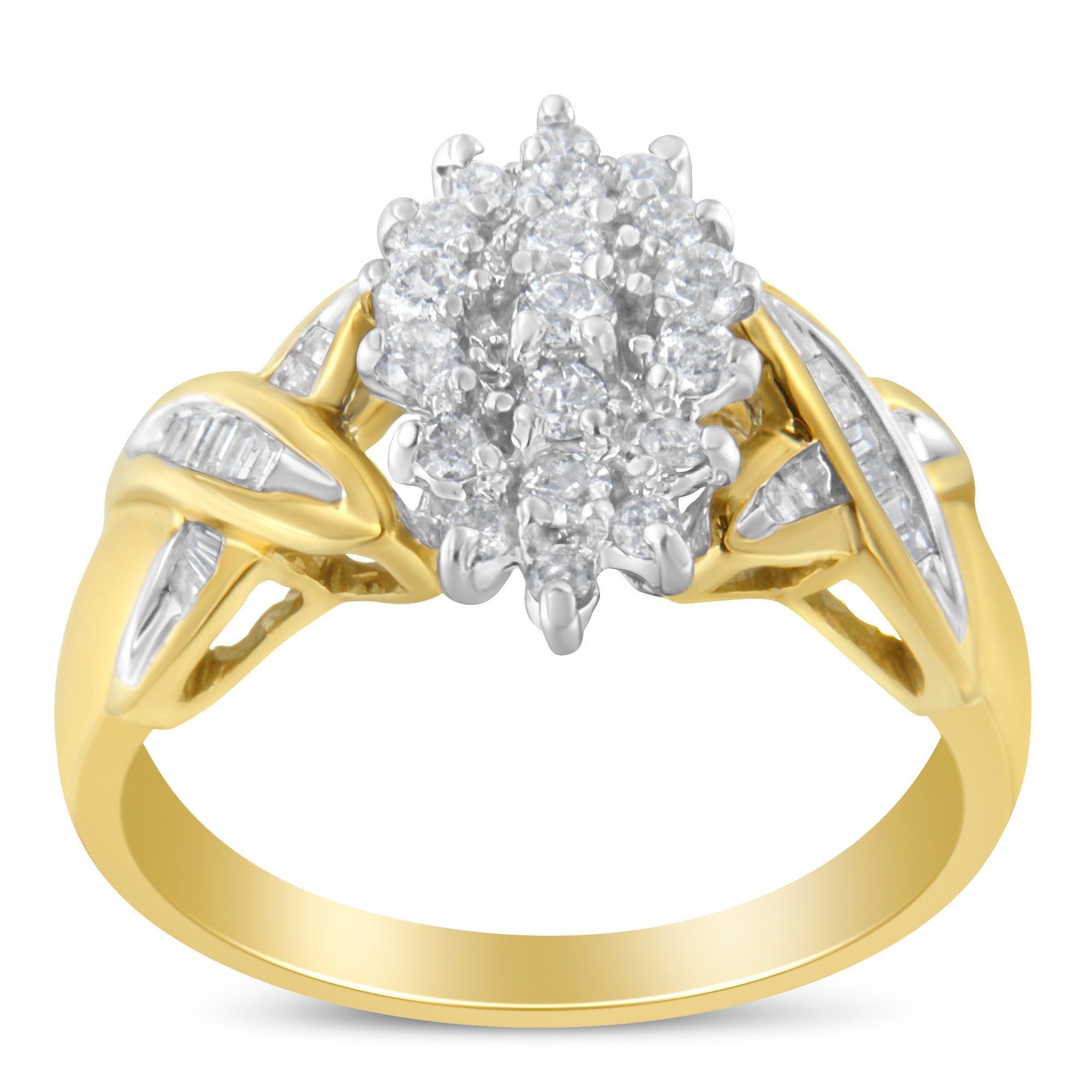 10K Yellow Gold Round And Baguette - Cut Diamond Ring (1/2 Cttw, H - I Color, I1 - I2 Clarity) - Tuesday Morning - Rings