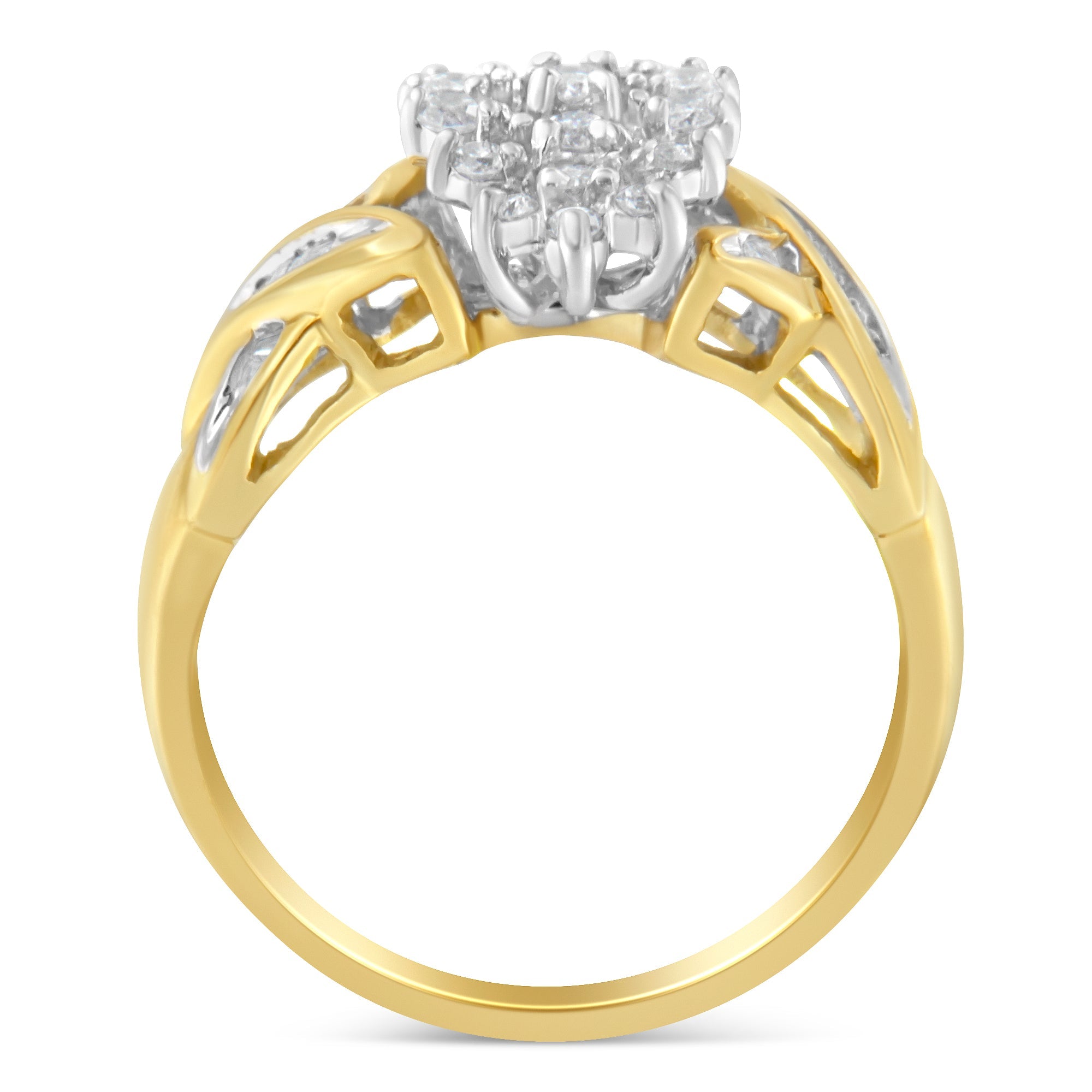 10K Yellow Gold Round And Baguette - Cut Diamond Ring (1/2 Cttw, H - I Color, I1 - I2 Clarity) - Tuesday Morning - Rings