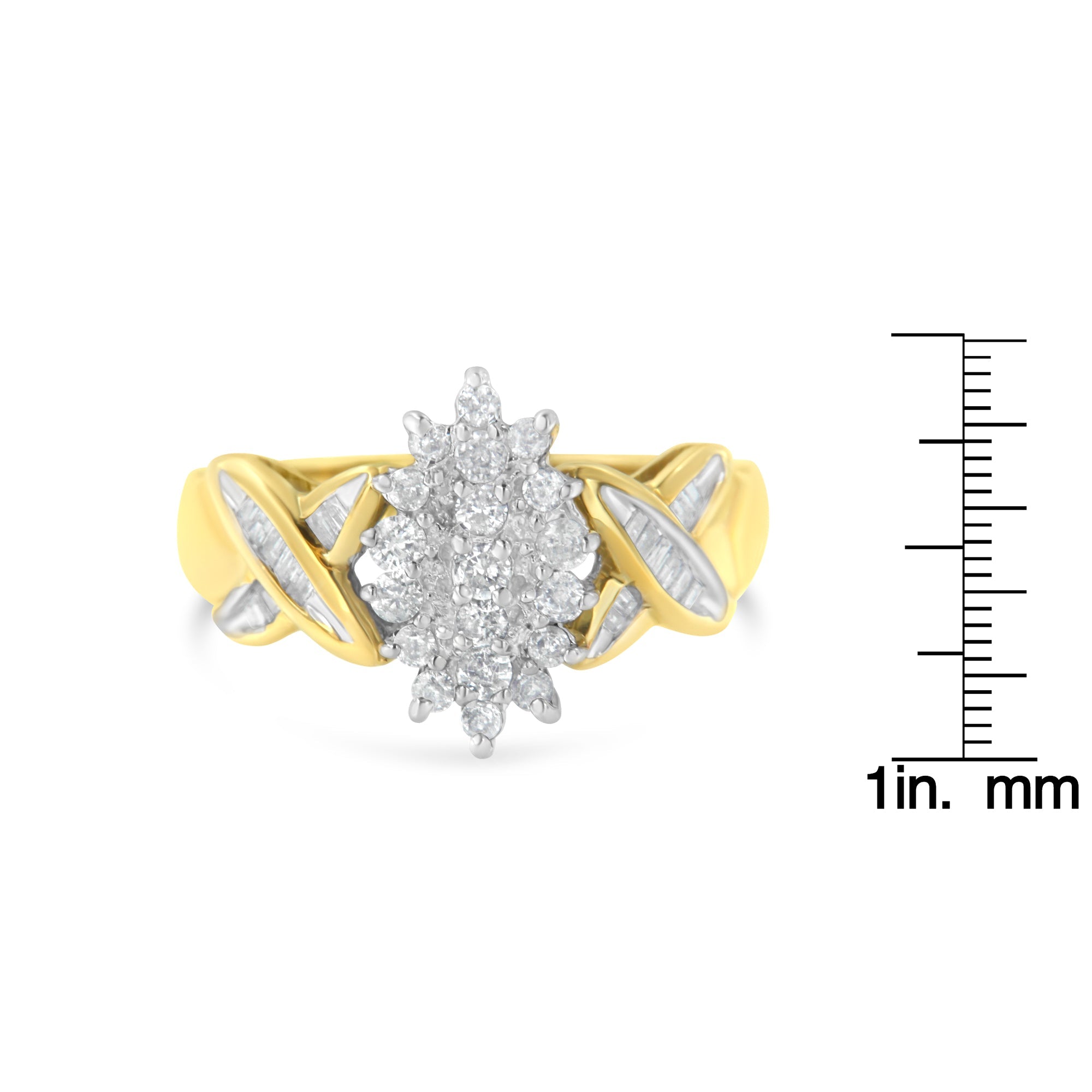 10K Yellow Gold Round And Baguette - Cut Diamond Ring (1/2 Cttw, H - I Color, I1 - I2 Clarity) - Tuesday Morning - Rings