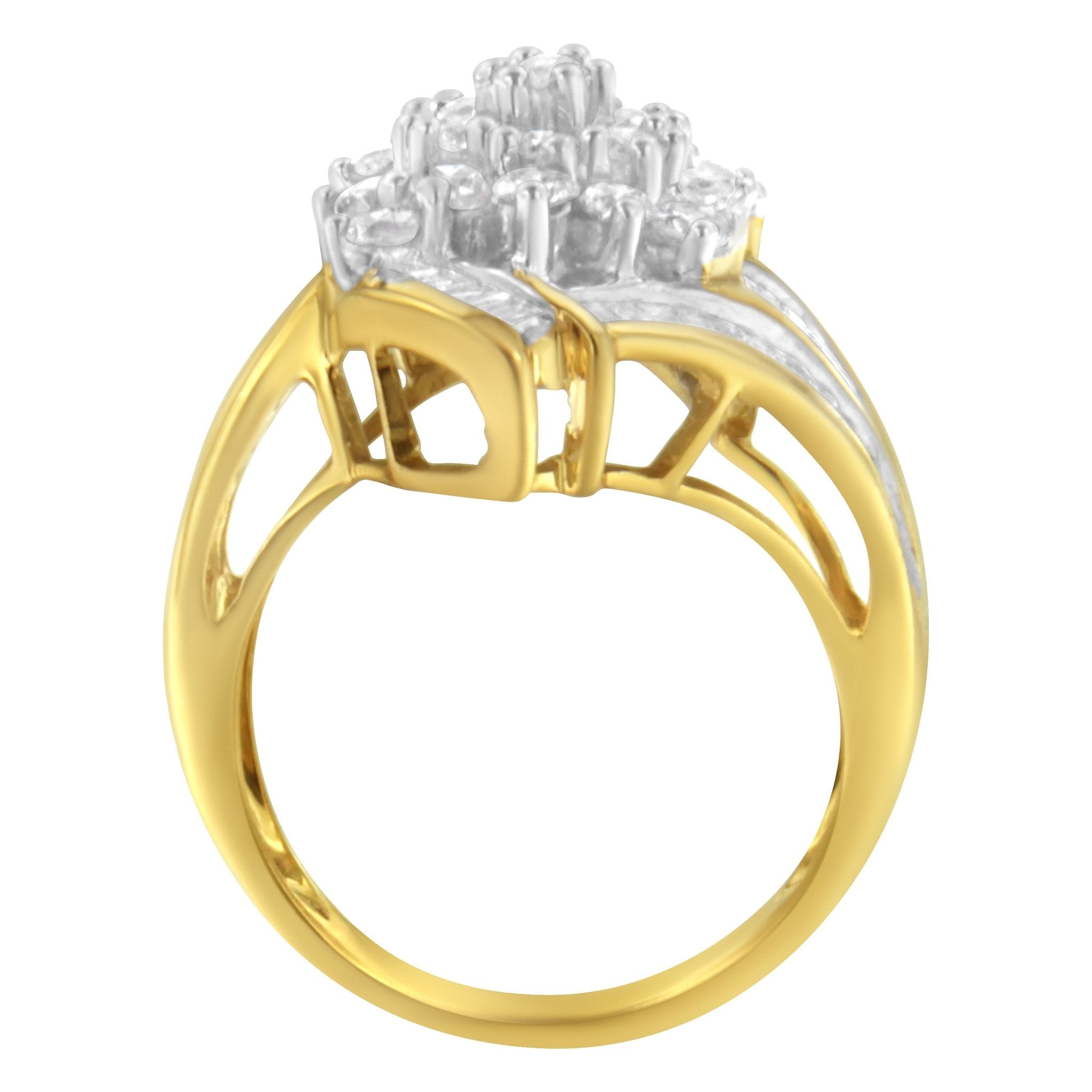 10K Yellow Gold Round and Baguette Diamond Swirl Ring (2.0 Cttw, J - K Color, I2 Clarity) - Tuesday Morning - Rings