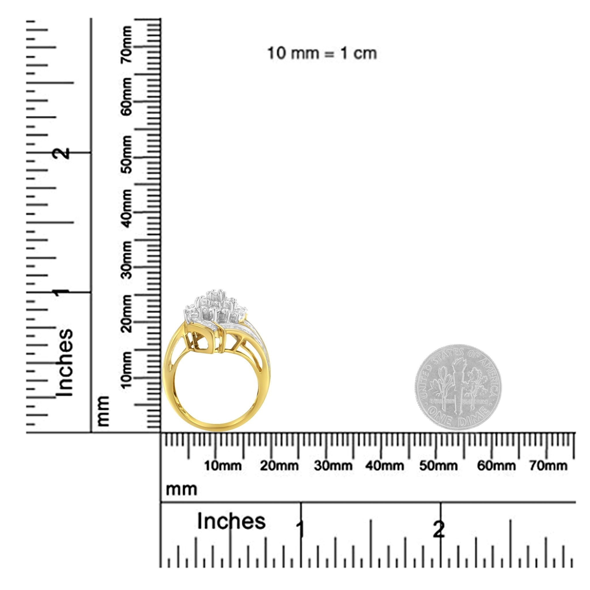 10K Yellow Gold Round and Baguette Diamond Swirl Ring (2.0 Cttw, J - K Color, I2 Clarity) - Tuesday Morning - Rings