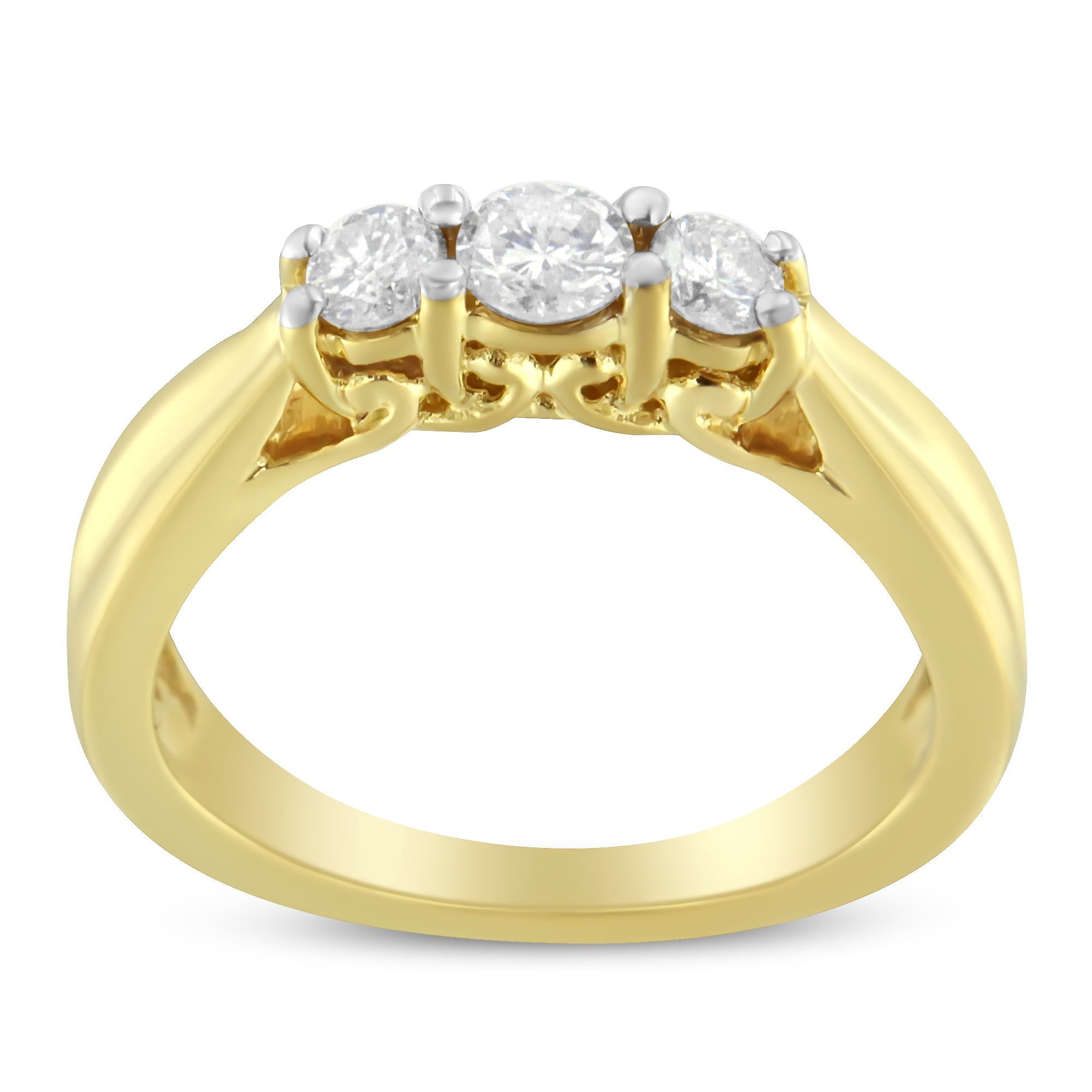 10K Yellow Gold Three - stone Diamond Ring (0.50 cttw, J - K Color, I2 - I3 Clarity) - Tuesday Morning - Rings