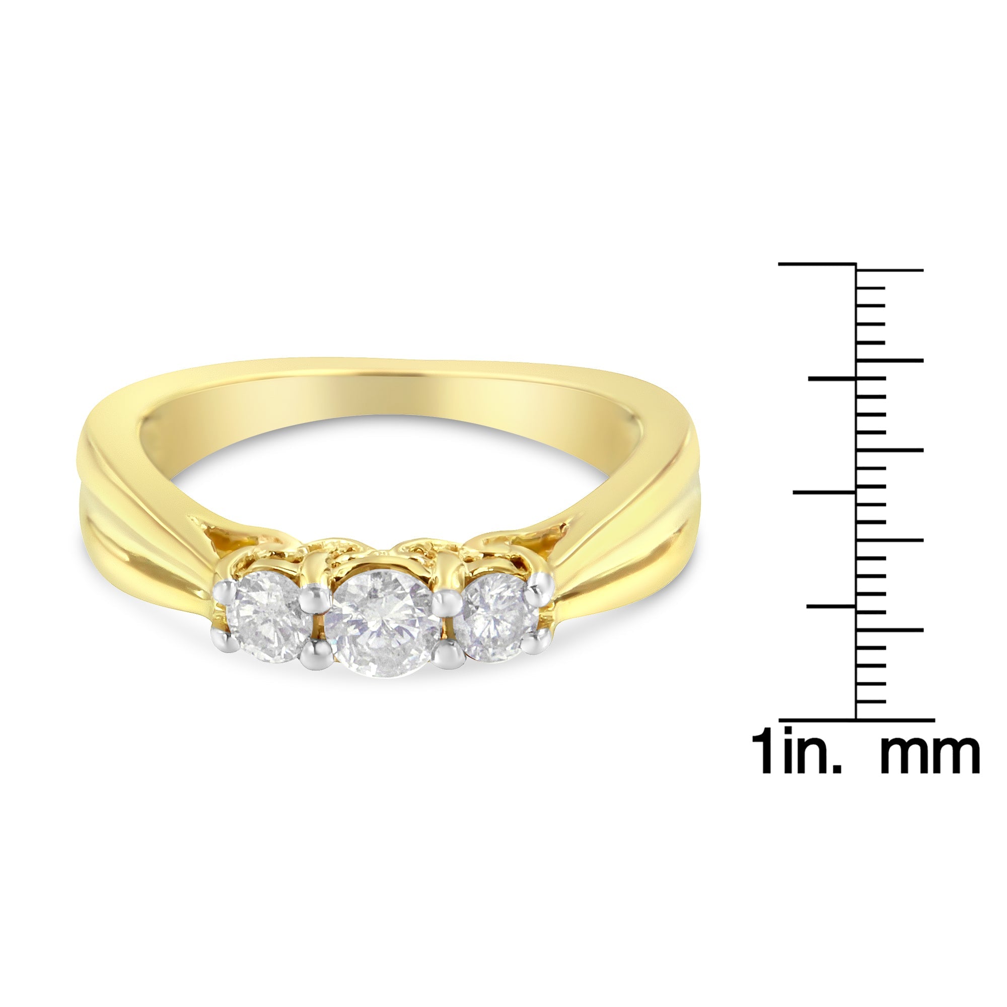 10K Yellow Gold Three - stone Diamond Ring (0.50 cttw, J - K Color, I2 - I3 Clarity) - Tuesday Morning - Rings