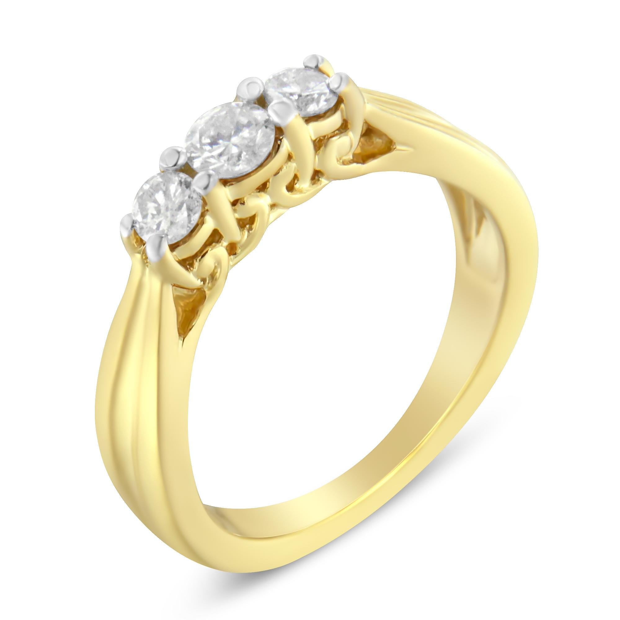 10K Yellow Gold Three - stone Diamond Ring (0.50 cttw, J - K Color, I2 - I3 Clarity) - Tuesday Morning - Rings