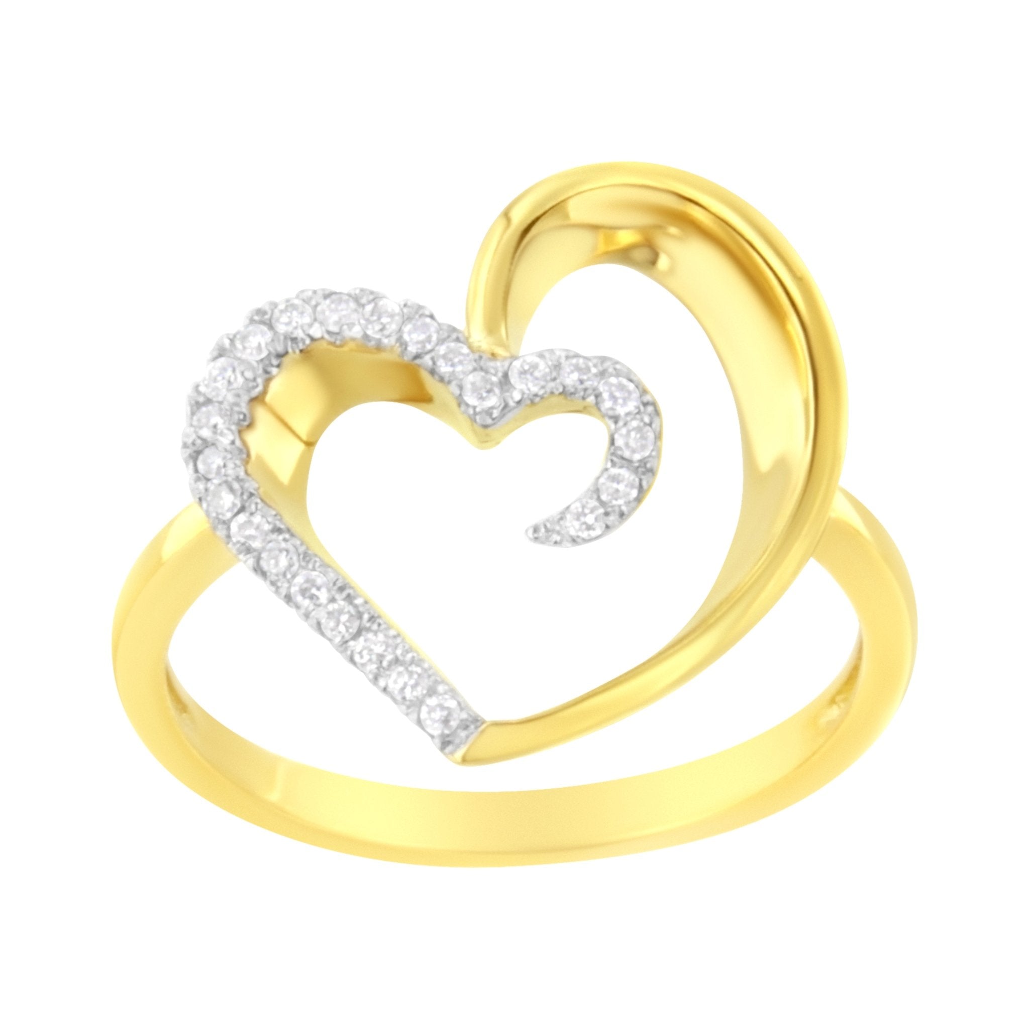 10KT Yellow Gold 1/10 cttw Diamond Heart Shape Ring (K - L, I1 - I2) - Tuesday Morning - Rings