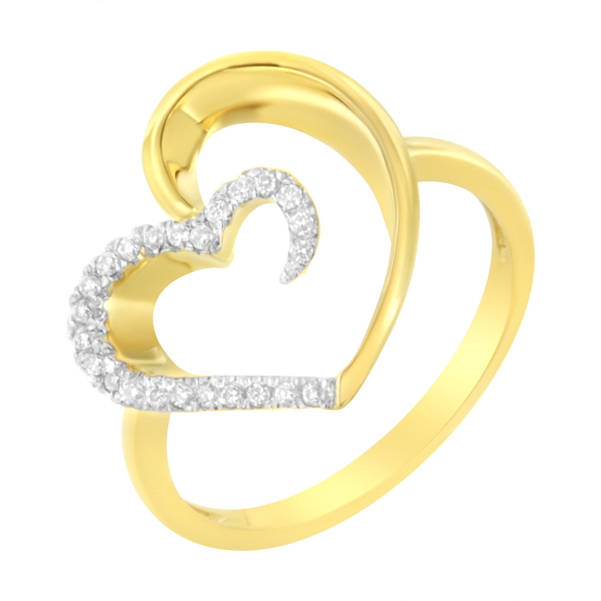 10KT Yellow Gold 1/10 cttw Diamond Heart Shape Ring (K - L, I1 - I2) - Tuesday Morning - Rings