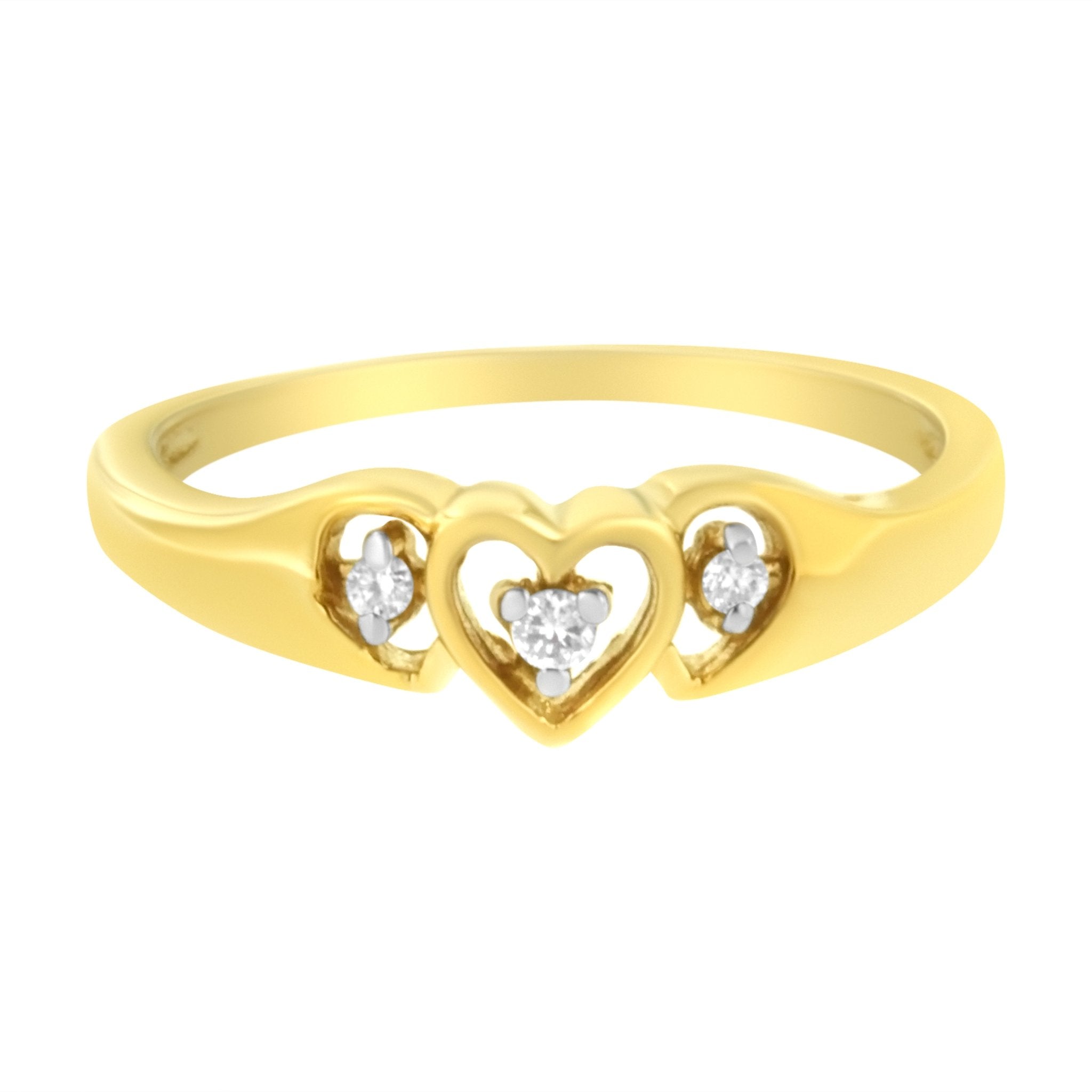 10KT Yellow Gold 1/20 cttw Diamond Triple Heart Diamond Ring (K - L, I1 - I2) - Tuesday Morning - Rings