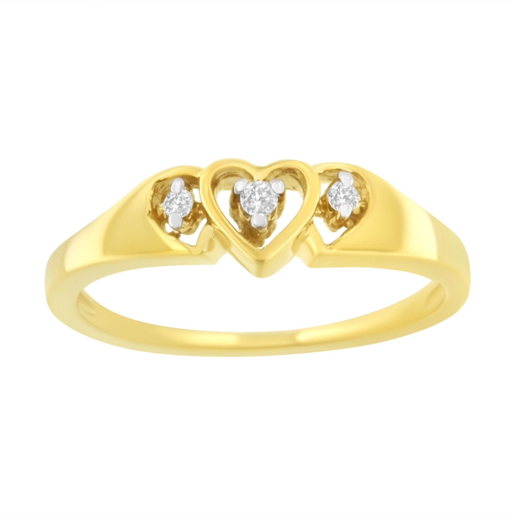 10KT Yellow Gold 1/20 cttw Diamond Triple Heart Diamond Ring (K - L, I1 - I2) - Tuesday Morning - Rings