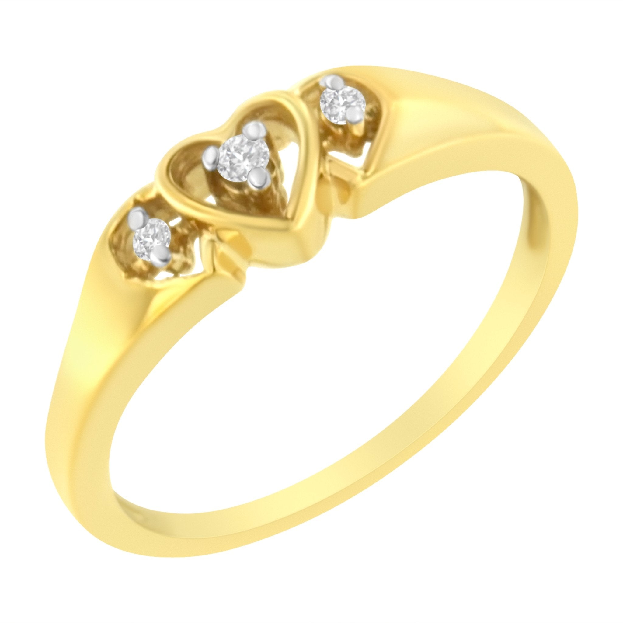 10KT Yellow Gold 1/20 cttw Diamond Triple Heart Diamond Ring (K - L, I1 - I2) - Tuesday Morning - Rings