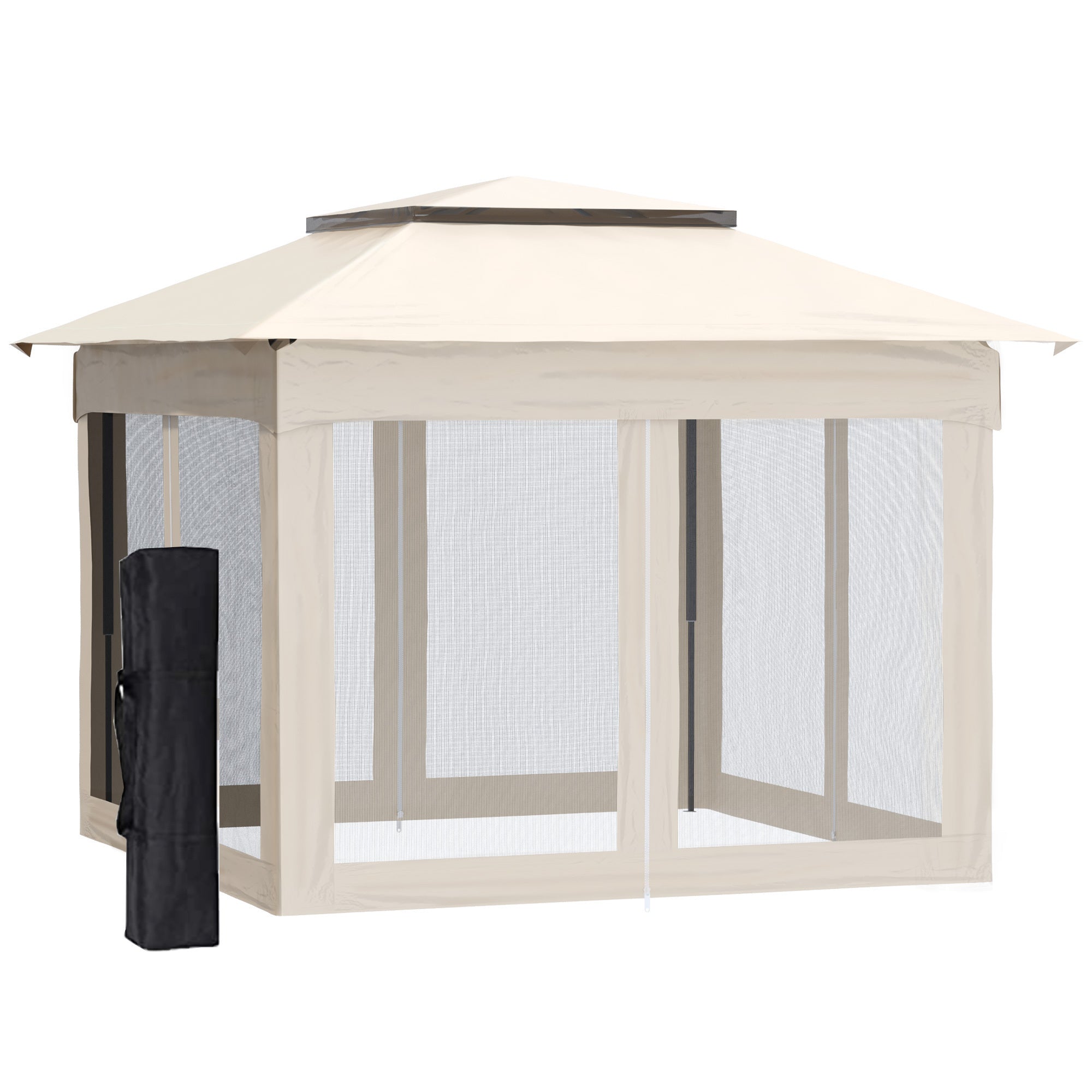 11' x 11' Pop Up Canopy, Outdoor Patio Gazebo Shelter with Removable Zipper Netting, 121 sq.ft Shade and Carry Bag Beige - Tuesday Morning - Gazebos