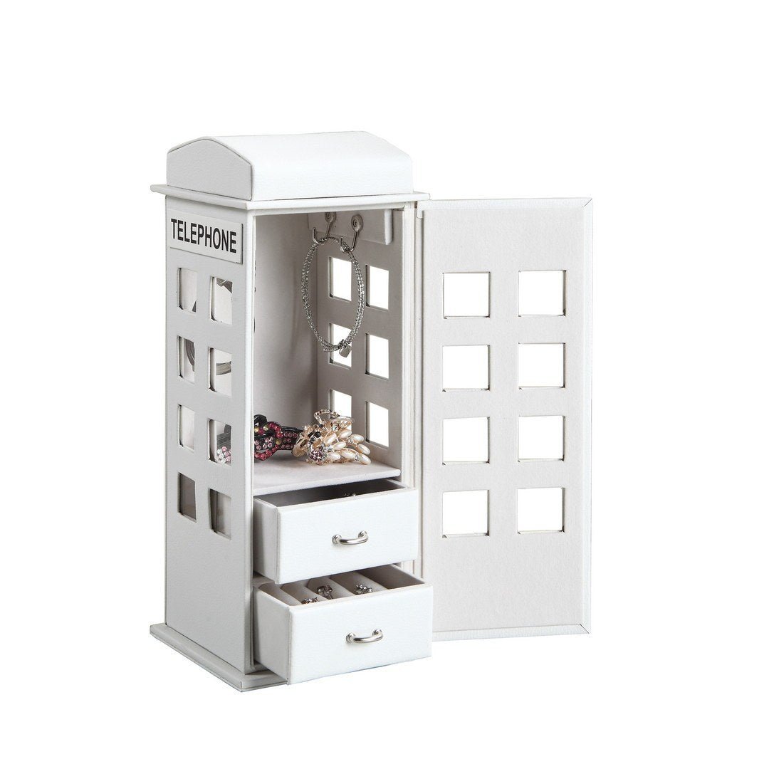 11.5 Tall Leather Jewelry Box, British Telephone Design, White - Tuesday Morning - Jewelry Boxes & Organizers