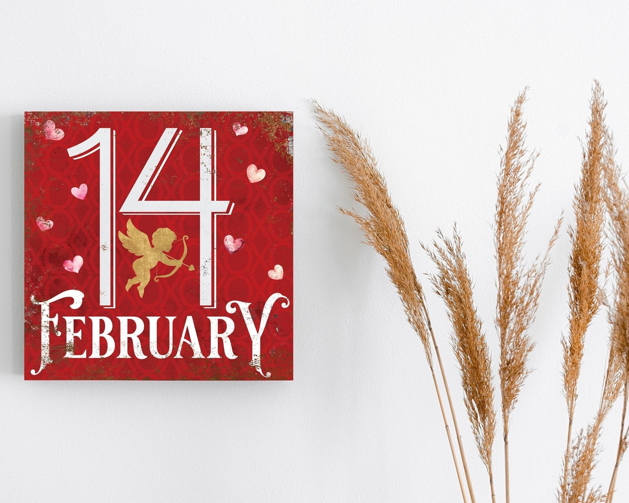 12 - inch February 14 Valentine Sign, Vintage Valentine's Decor, Modern Farmhouse Mantel Entryway Decor, Valentine's Day Canvas Sign - Tuesday Morning - Wall Signs