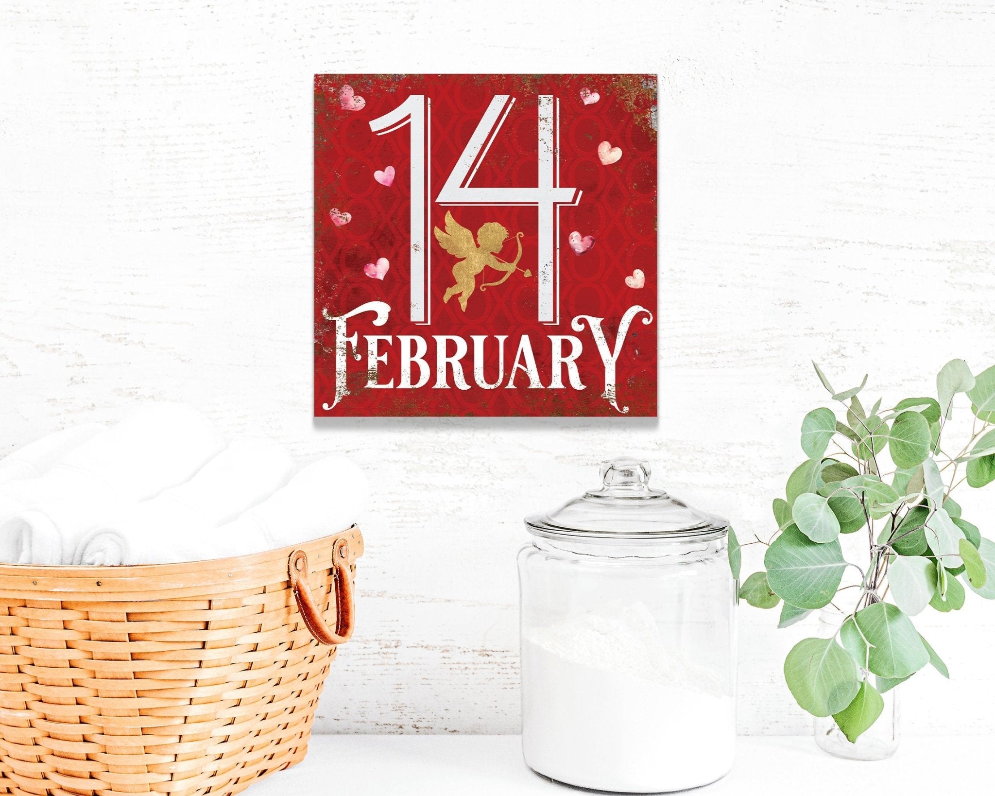 12 - inch February 14 Valentine Sign, Vintage Valentine's Decor, Modern Farmhouse Mantel Entryway Decor, Valentine's Day Canvas Sign - Tuesday Morning - Wall Signs