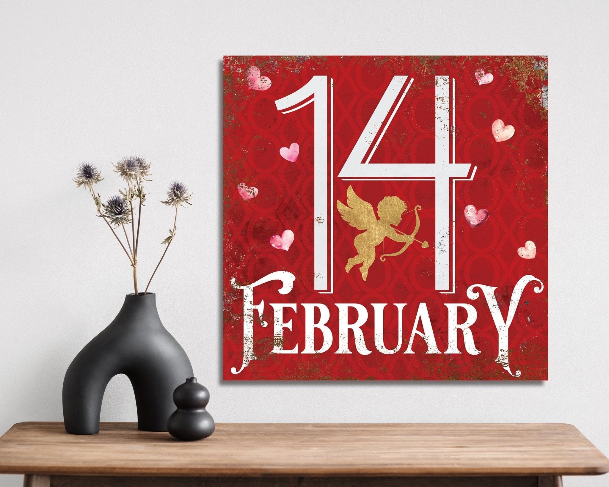 12 - inch February 14 Valentine Sign, Vintage Valentine's Decor, Modern Farmhouse Mantel Entryway Decor, Valentine's Day Canvas Sign - Tuesday Morning - Wall Signs