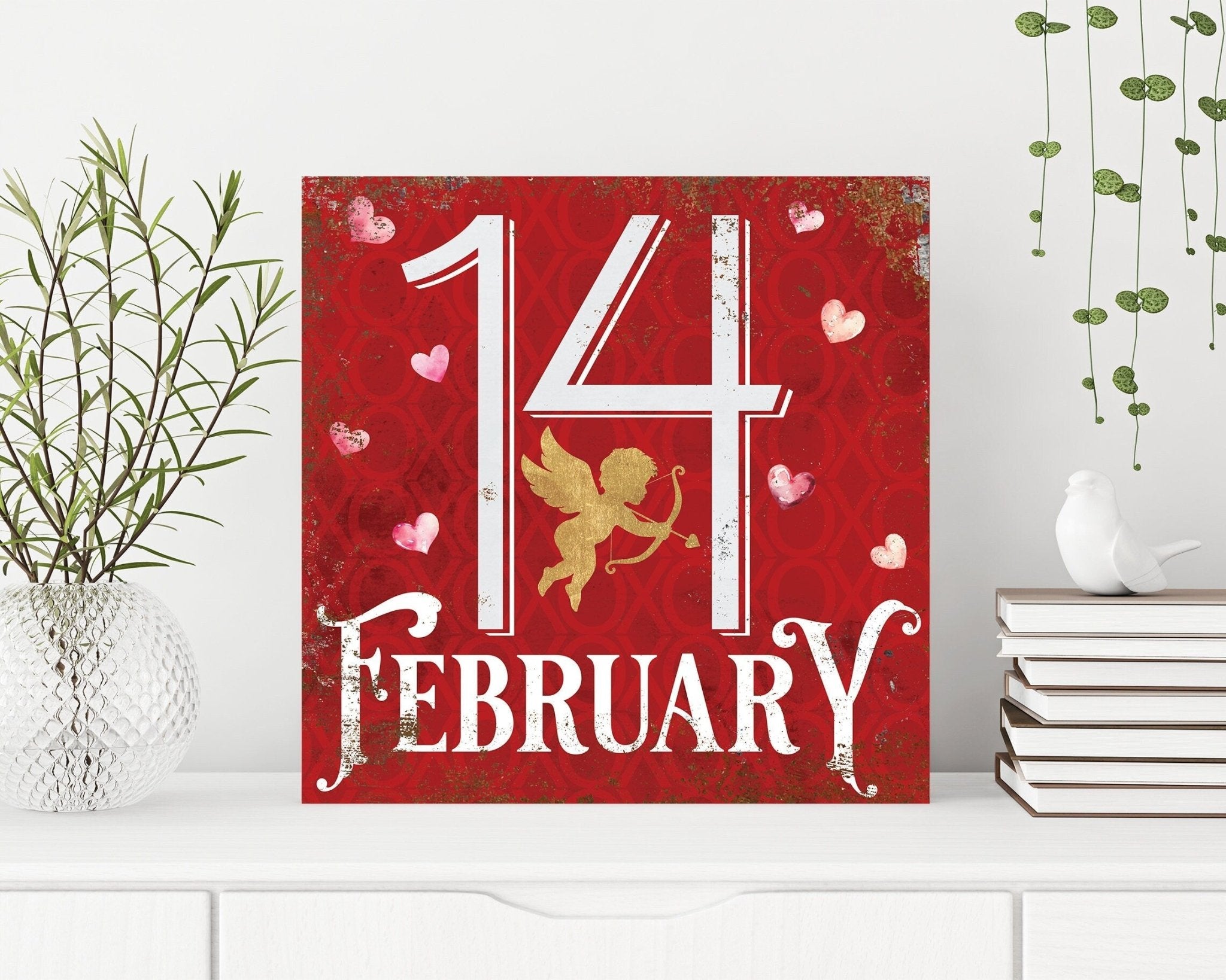 12 - inch February 14 Valentine Sign, Vintage Valentine's Decor, Modern Farmhouse Mantel Entryway Decor, Valentine's Day Canvas Sign - Tuesday Morning - Wall Signs