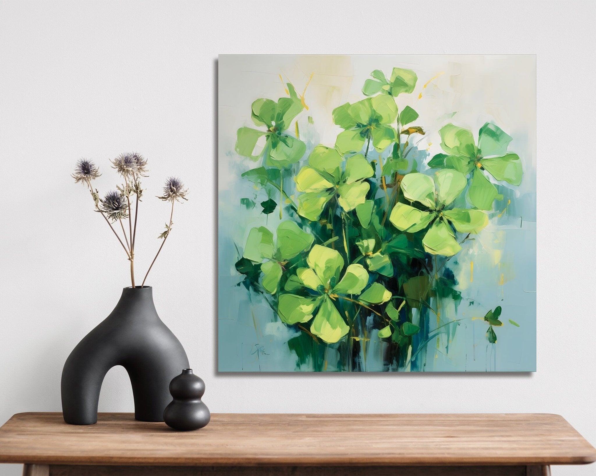 12 inches Oil Painting Style of a Colorful Shamrock Modern Farmhouse Canvas UV Print Wall Art, St. Patrick's Day Wall Decor Living Room Decor - Tuesday Morning - Wall Signs