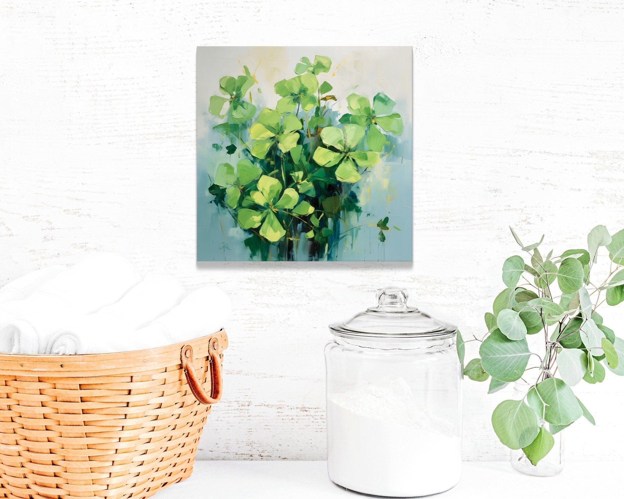 12 inches Oil Painting Style of a Colorful Shamrock Modern Farmhouse Canvas UV Print Wall Art, St. Patrick's Day Wall Decor Living Room Decor - Tuesday Morning - Wall Signs