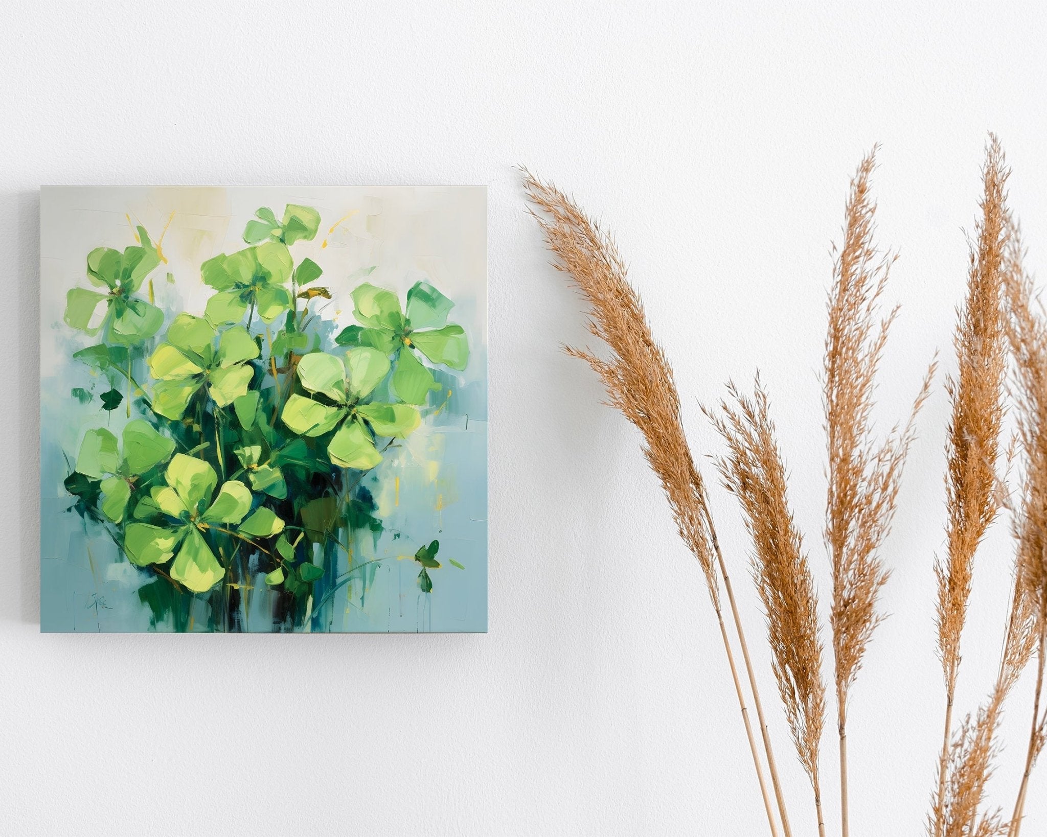 12 inches Oil Painting Style of a Colorful Shamrock Modern Farmhouse Canvas UV Print Wall Art, St. Patrick's Day Wall Decor Living Room Decor - Tuesday Morning - Wall Signs