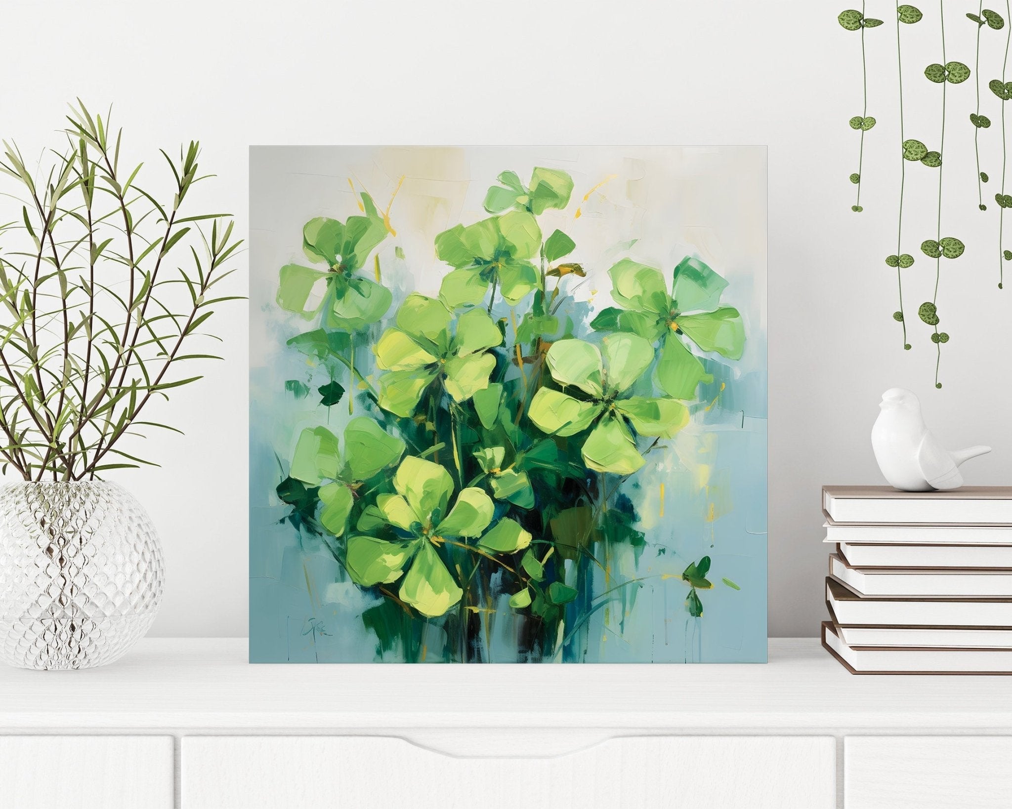 12 inches Oil Painting Style of a Colorful Shamrock Modern Farmhouse Canvas UV Print Wall Art, St. Patrick's Day Wall Decor Living Room Decor - Tuesday Morning - Wall Signs