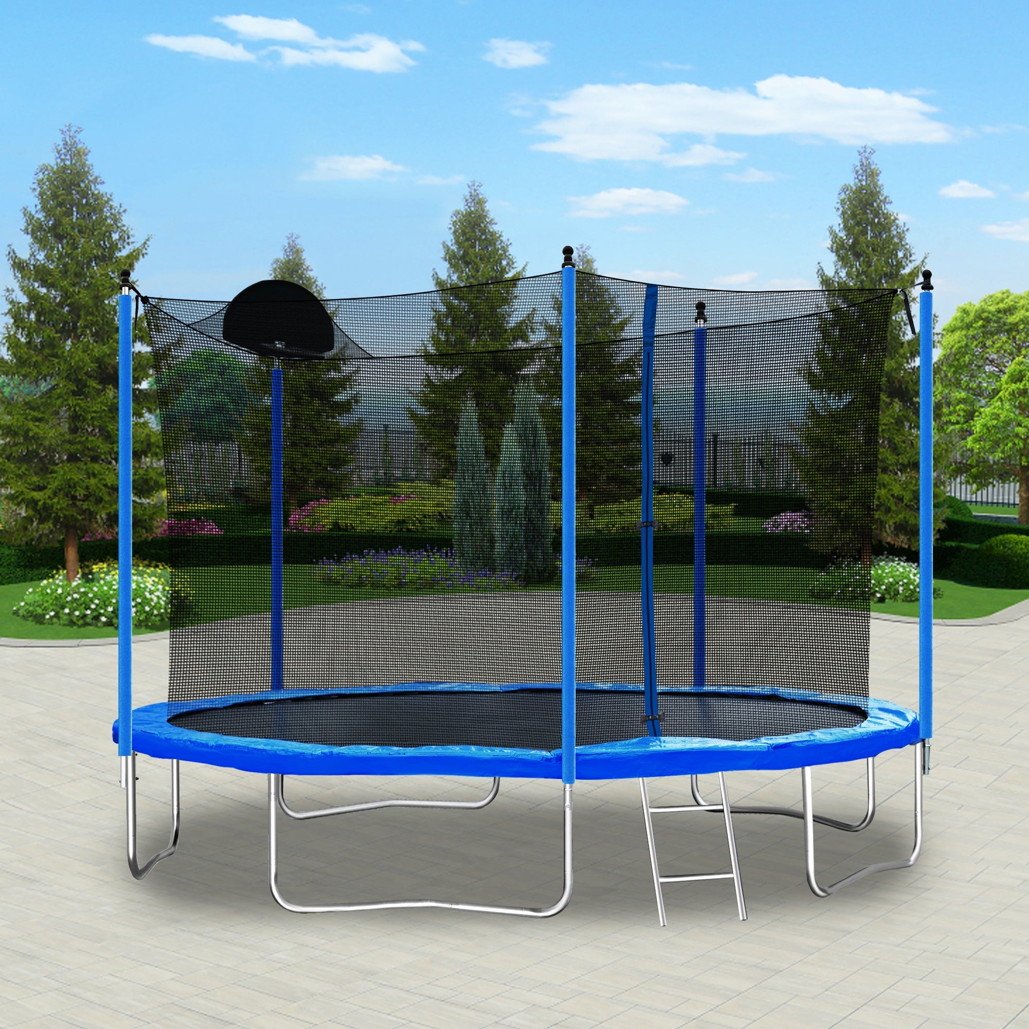 12FT Trampoline for Adults & Kids with Basketball Hoop, Outdoor Trampolines w/Ladder and Safety Enclosure Net for Kids and adults - Tuesday Morning - Swing Sets & Trampolines