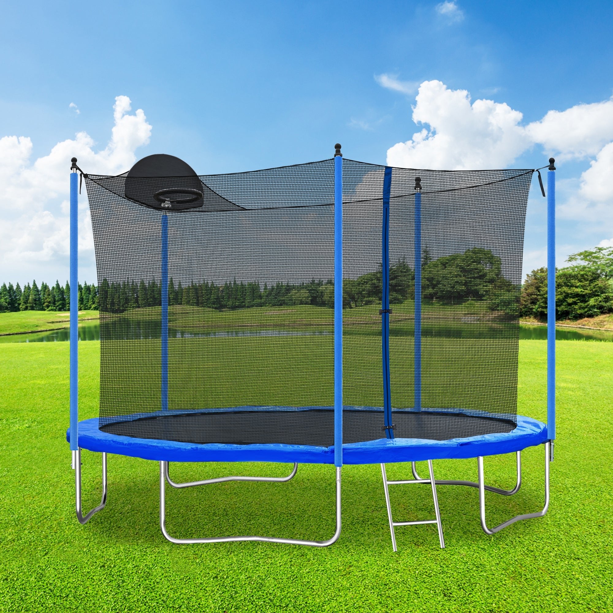 12FT Trampoline for Adults & Kids with Basketball Hoop, Outdoor Trampolines w/Ladder and Safety Enclosure Net for Kids and adults - Tuesday Morning - Swing Sets & Trampolines