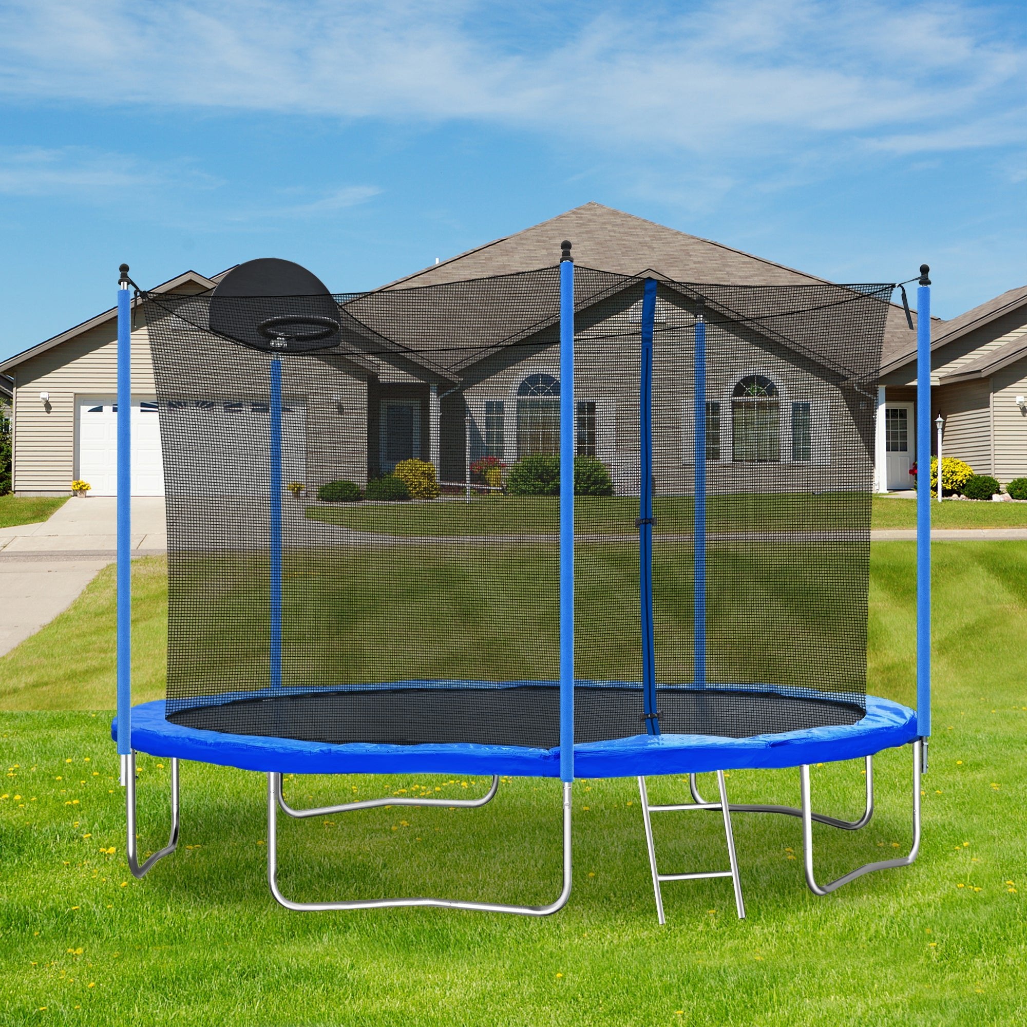 12FT Trampoline for Adults & Kids with Basketball Hoop, Outdoor Trampolines w/Ladder and Safety Enclosure Net for Kids and adults - Tuesday Morning - Swing Sets & Trampolines