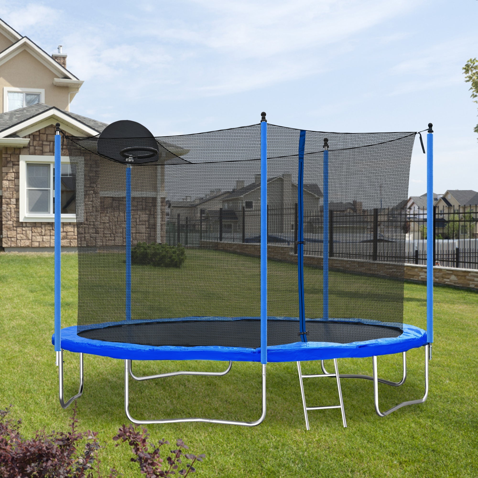 12FT Trampoline for Adults & Kids with Basketball Hoop, Outdoor Trampolines w/Ladder and Safety Enclosure Net for Kids and adults - Tuesday Morning - Swing Sets & Trampolines