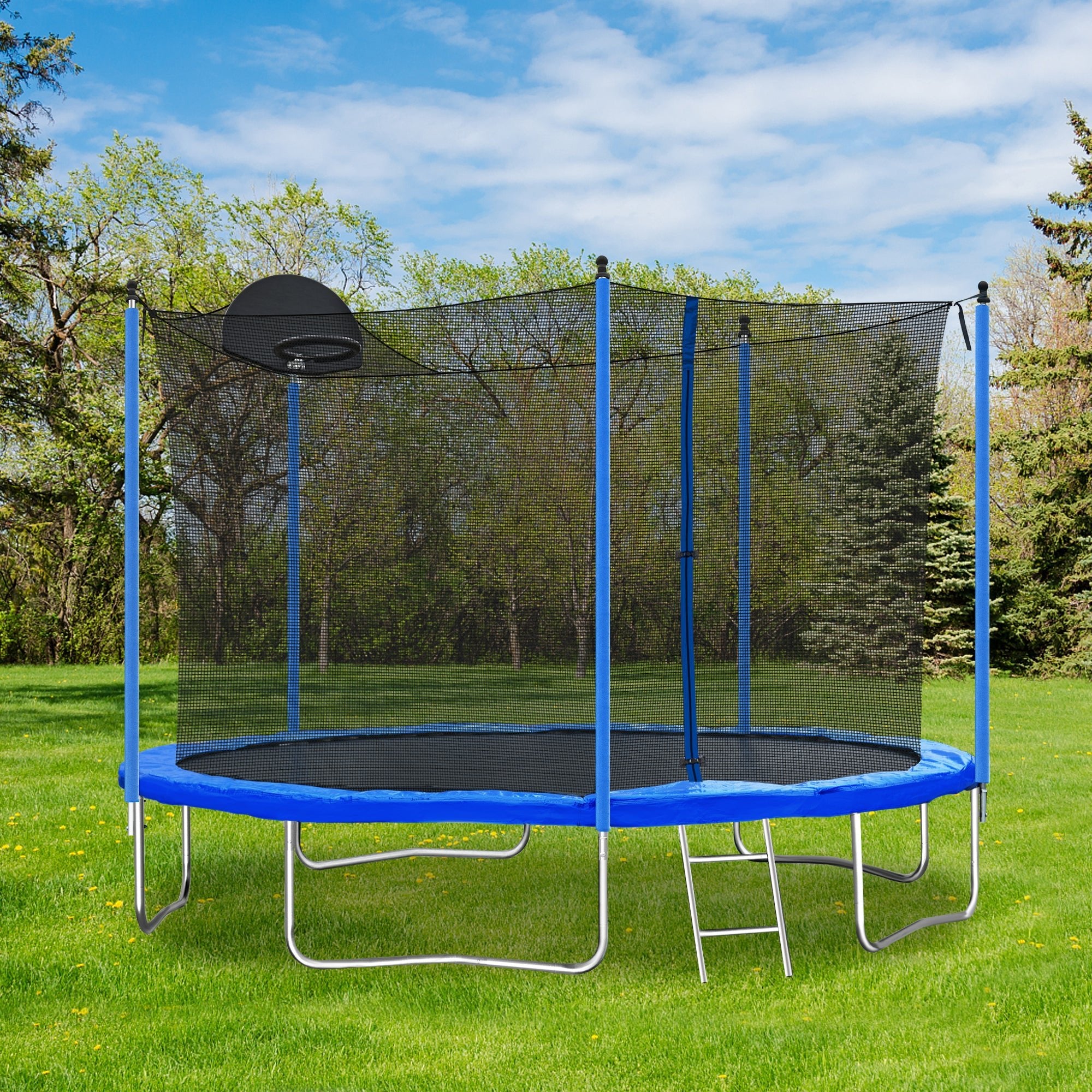 12FT Trampoline for Adults & Kids with Basketball Hoop, Outdoor Trampolines w/Ladder and Safety Enclosure Net for Kids and adults - Tuesday Morning - Swing Sets & Trampolines