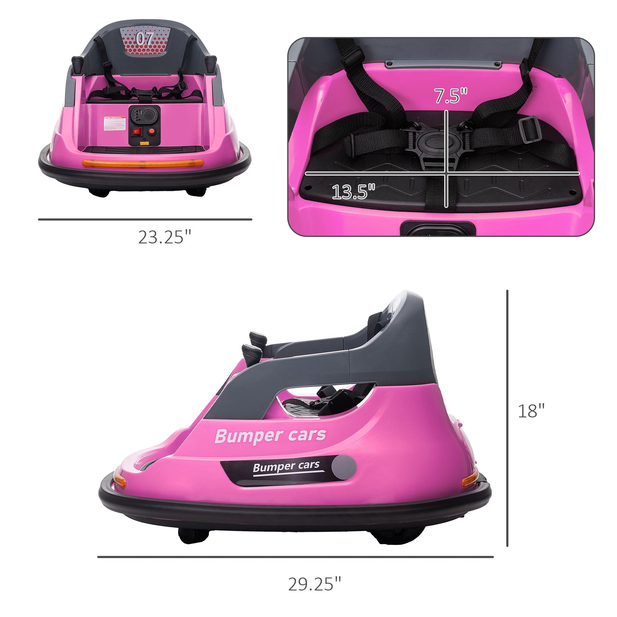 12V Bumper Car for Kids 1.5 - 5 Years Old, with 360 Degree Spin, Remote Control, LED Lights and Music, Pink - Tuesday Morning - Riding Toys