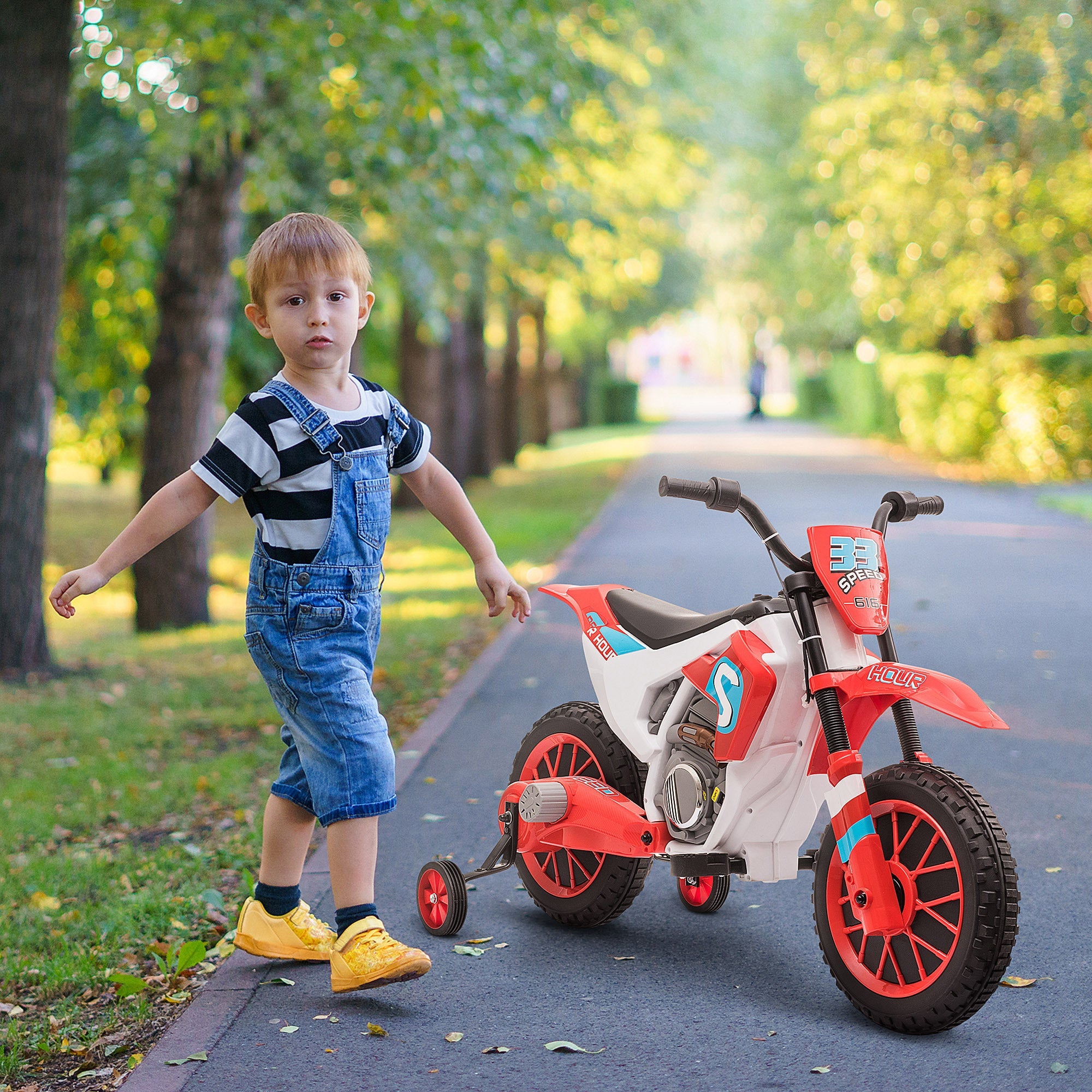 12V Kids Motorcycle Dirt Bike Electric Battery - Powered Ride - On Toy Off - road Street Bike with Charging Battery, Training Wheels Red - Tuesday Morning - Riding Toys