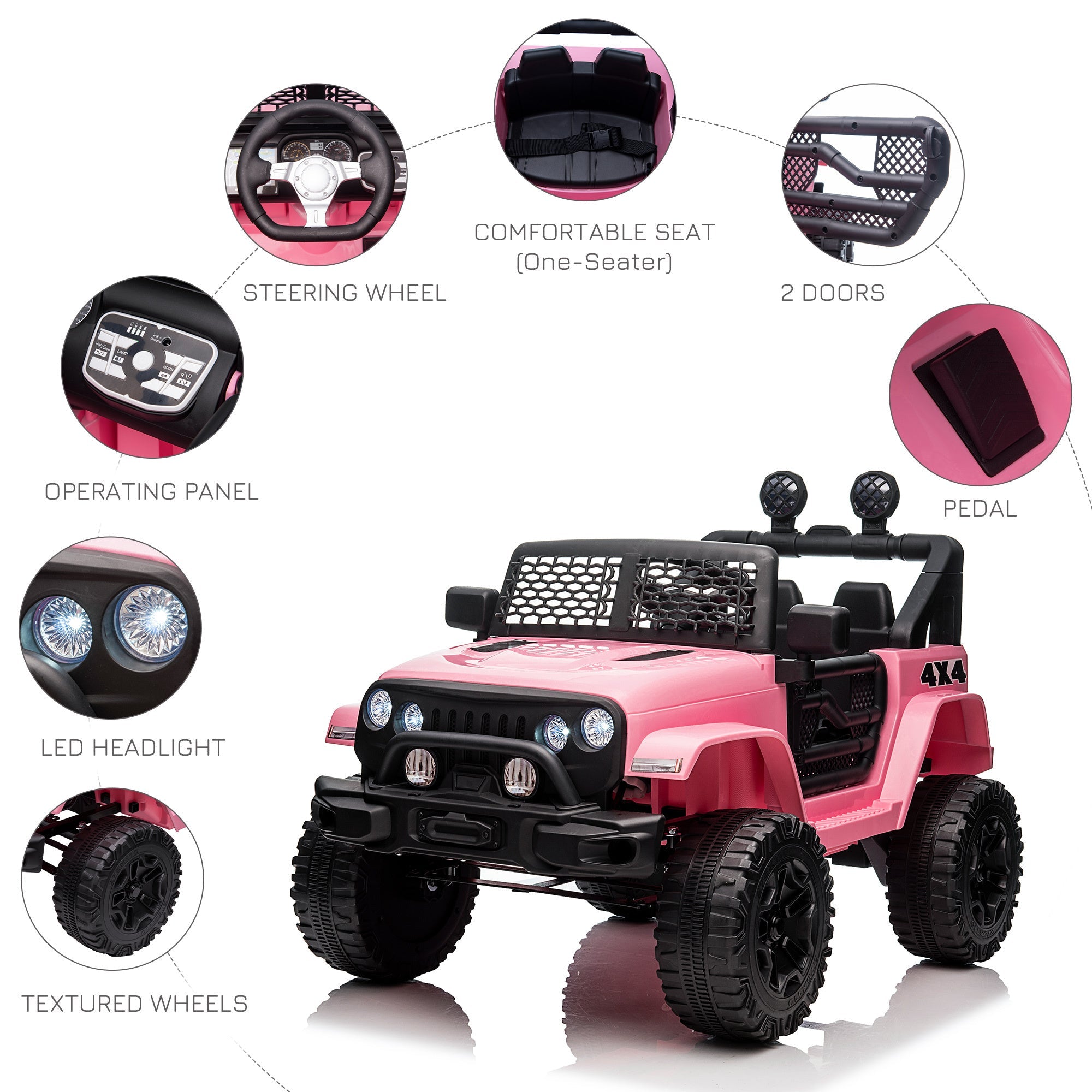 12V Kids Ride On Truck with Parent Remote Control,with Spring Suspension, Adjustable Speed, LED Lights and Horn, Pink - Tuesday Morning - Riding Toys