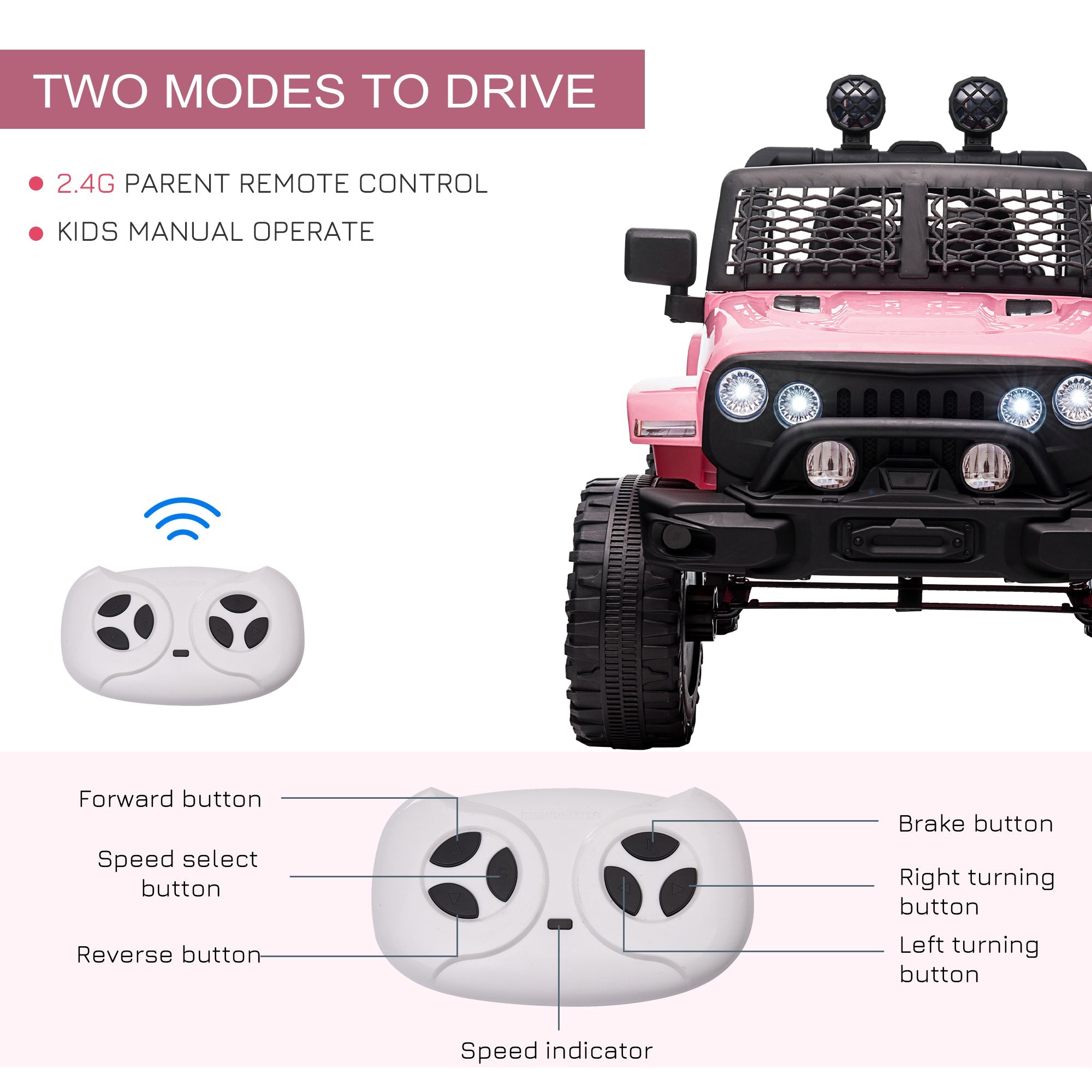 12V Kids Ride On Truck with Parent Remote Control,with Spring Suspension, Adjustable Speed, LED Lights and Horn, Pink - Tuesday Morning - Riding Toys